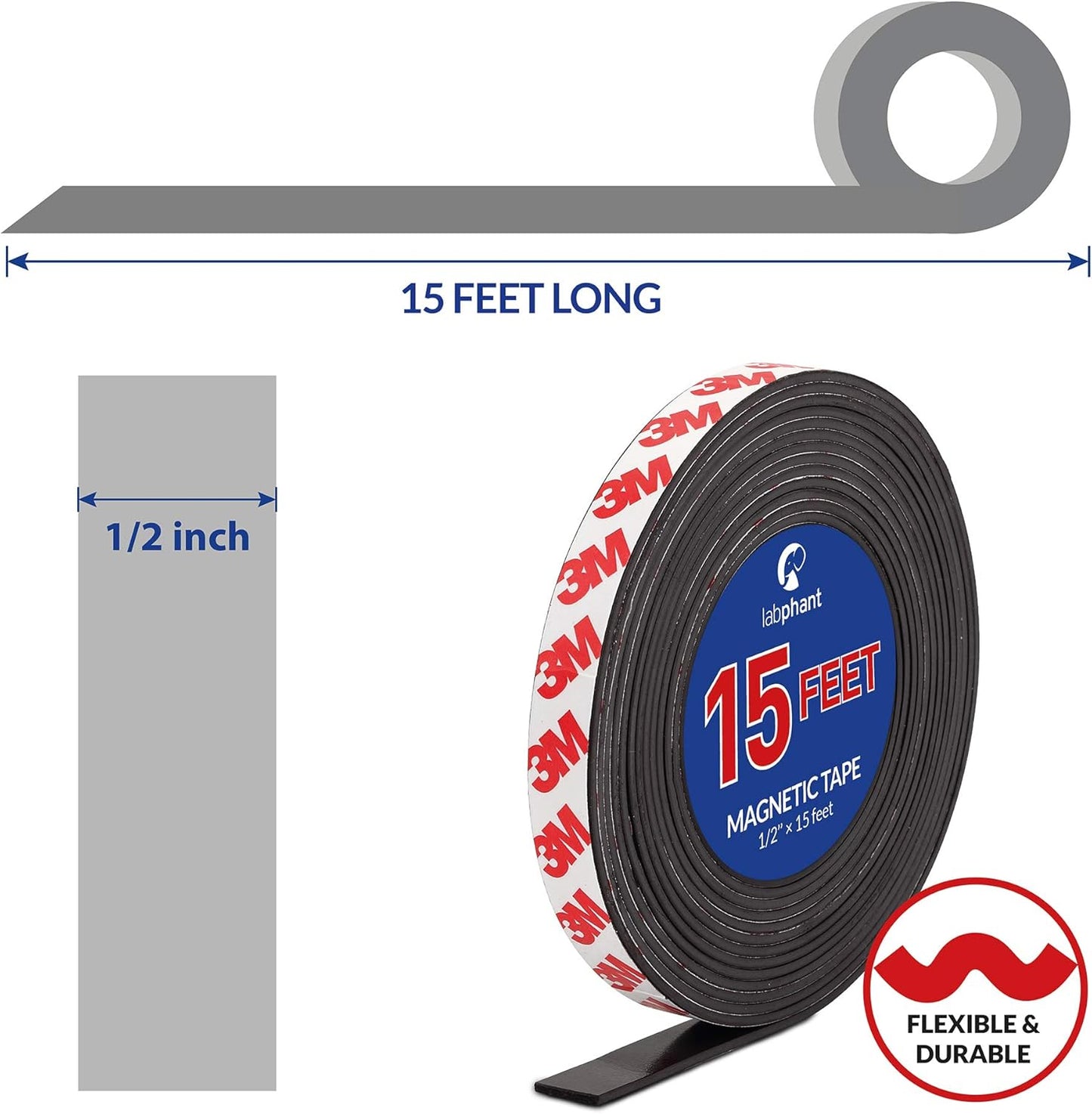 Magnetic Tape, 15 Feet Magnet Tape Roll (1/2'' Wide x 15 ft Long), with 3M Strong Adhesive Backing. Perfect for DIY, Art Projects, whiteboards & Fridge Organization