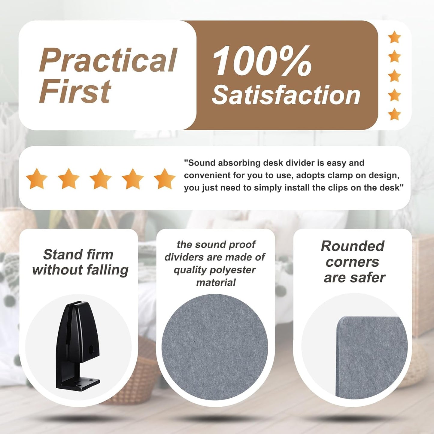 3 Pcs Clamp-on Desk Divider, 1pcs-47''x 24'' and 2pcs-24''x 24'' Desk Privacy Panel Acoustic Office Partitions Cubicle Modesty Panel for Classroom Noise Reducing Visual Distractions