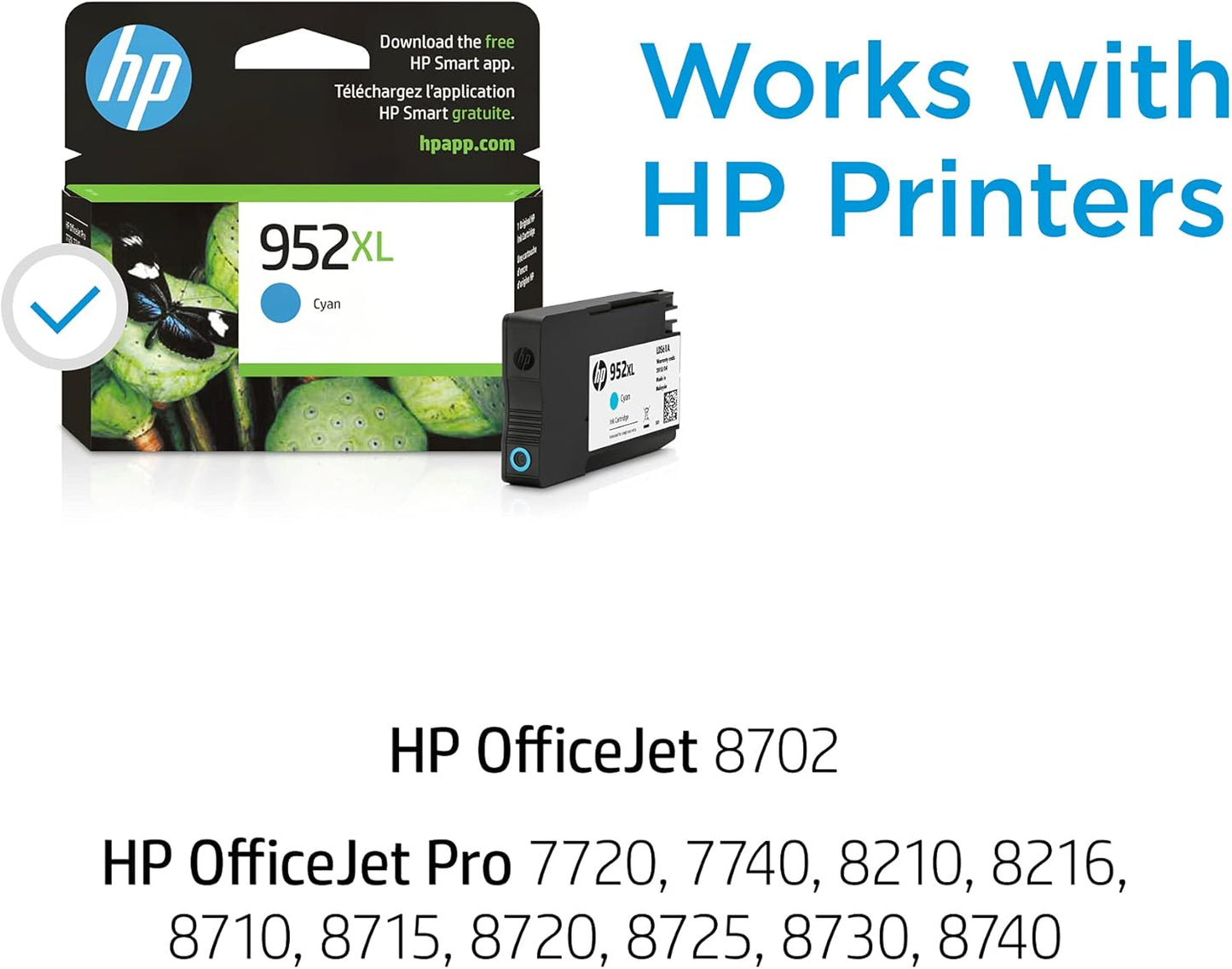 HP 952XL Cyan High-yield Ink Cartridge | Works with HP OfficeJet 8702, HP OfficeJet Pro 7720, 7740, 8210, 8710, 8720, 8730, 8740 Series | Eligible for Instant Ink | L0S61AN