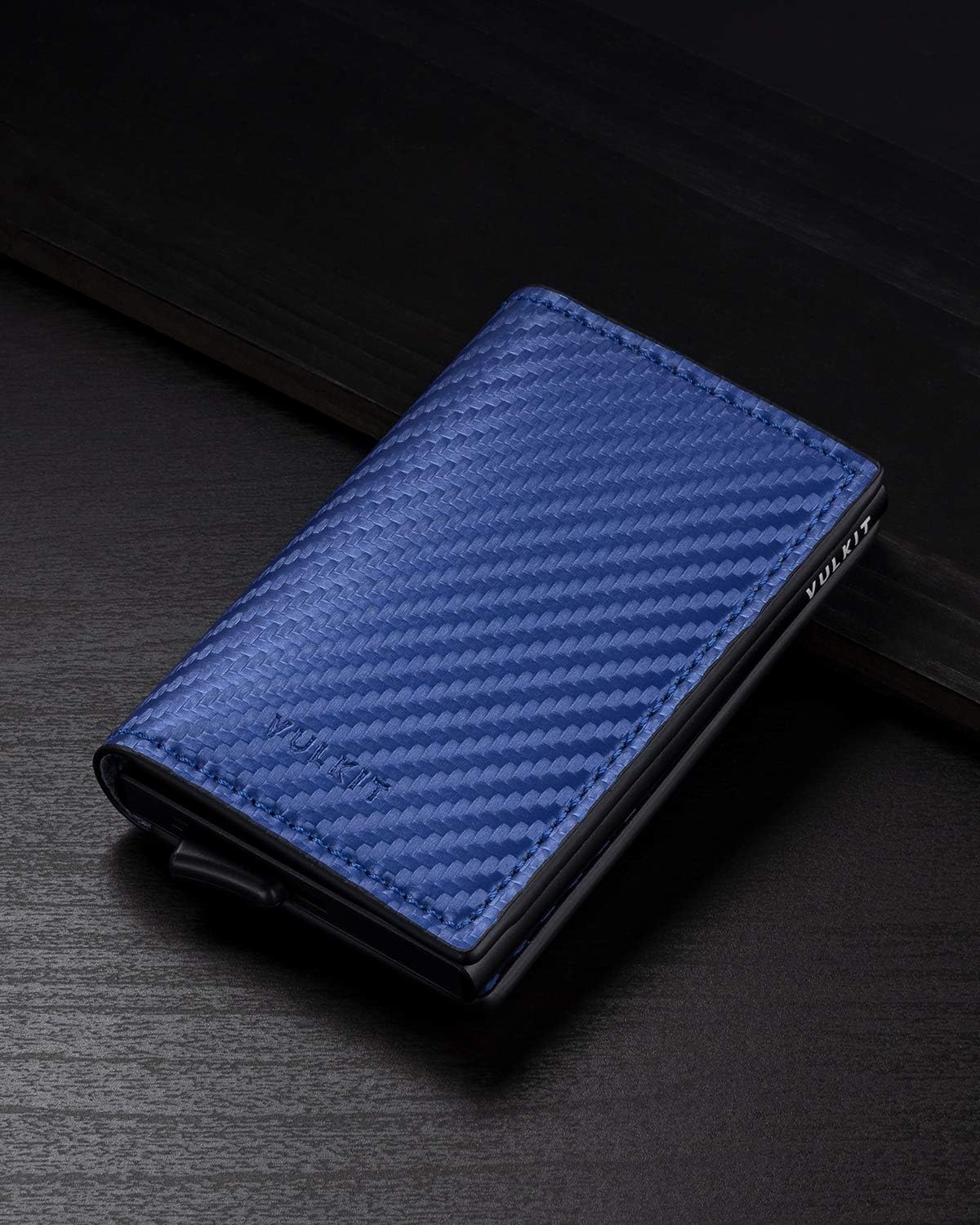 VULKIT Credit Card Holder RFID Blocking Leather Automatic Pop Up Wallet Aluminum Slim Pocket Business Card Case