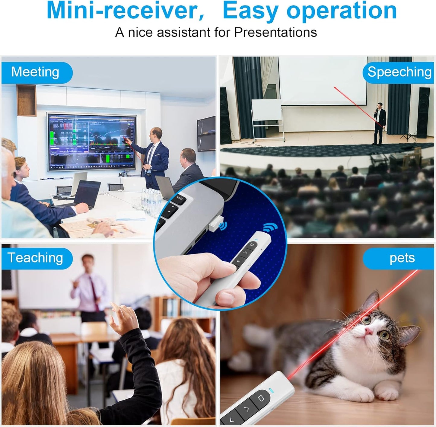 Presentation Clicker Wireless Presenter Remote with Hyperlink & Volume Remote Clicker for PowerPoint Office Classroom Presentation Remote Control Pointer Slide Advancer (Battery Included)
