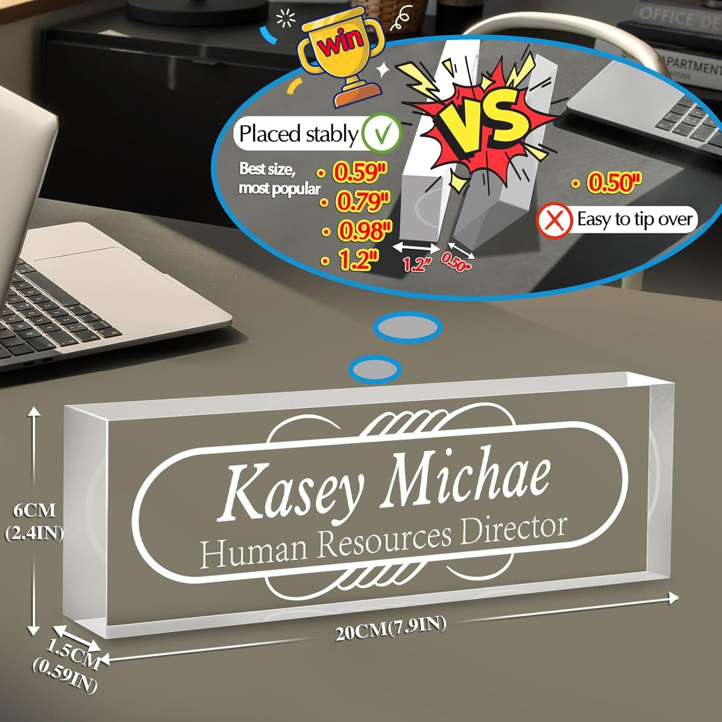 Personalized Name Plate for Desk - Custom Engraved Name Plates for Man - Boss Day Gifts for Boss - Acrylic Office Decor Appreciation Gifts for Teacher Nurse Coworker Social Worker (White 1)