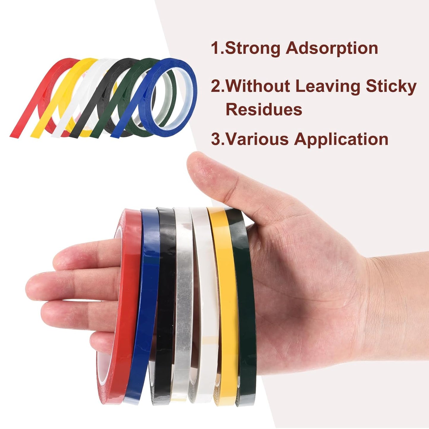 MECCANIXITY 6 Rolls Whiteboard Tape Graphic Chart Tape 15mm 54.7 Yard Art Tape Thin Pinstripe Tape Masking Tape for Gift Wrapping Craft Supplies, Red, Green, Blue, Yellow, Black. White