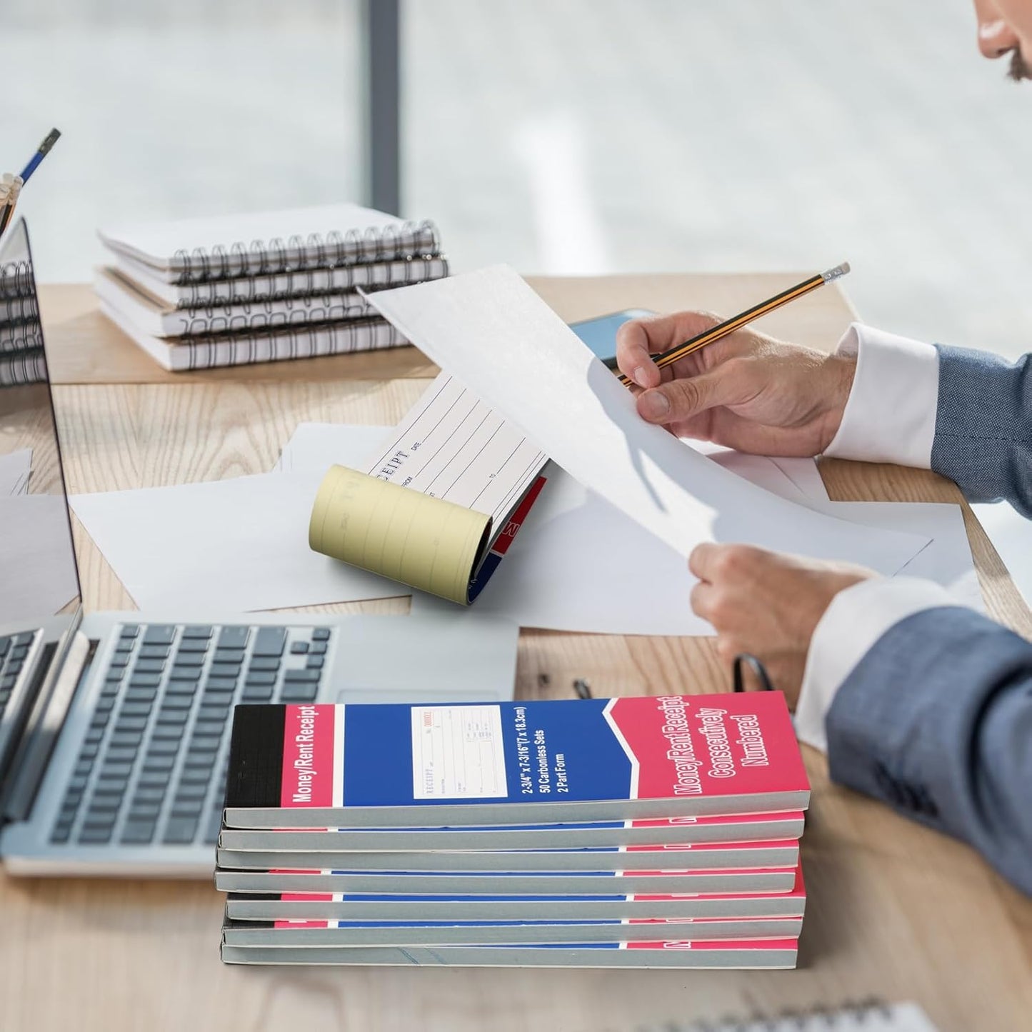 Crtiin 5 Pads Money and Rent Receipt Book 2.75 x 7.2 Inch Bound Cover 2 Part Carbonless Receipt Book with Carbonless Copies Receipt Log Book 50 Sets Per Book