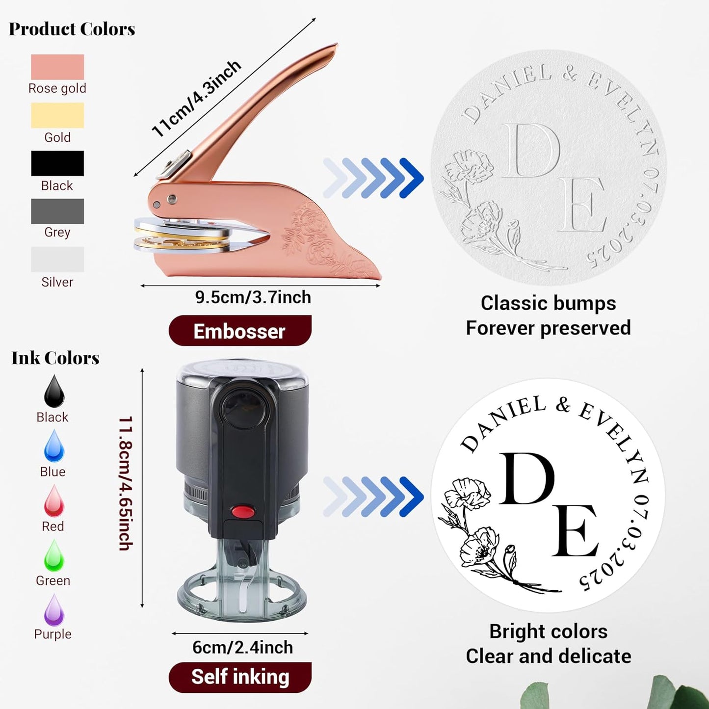 Easycosy Personalized Wedding Embosser | Custom Embosser & Stamps for Wedding | Embosser Personalized with Your Name & Monogram and Initials for Envelope & Invitation (Wedding 1)