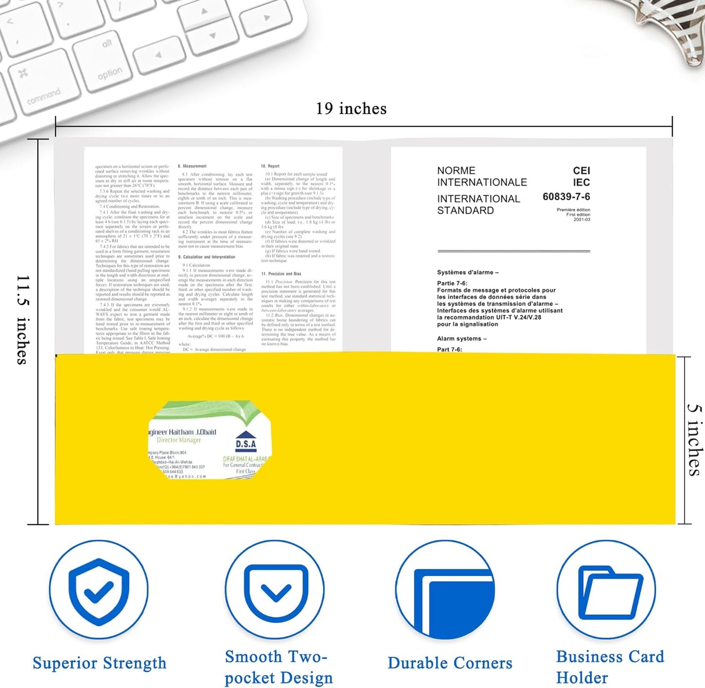 Zzrywuty 50 Packs Two Pocket File Folders with Business Card Slot,Textured Paper,Letter Size,Holds 100 Plus Sheets for School,Office,Business,Yellow