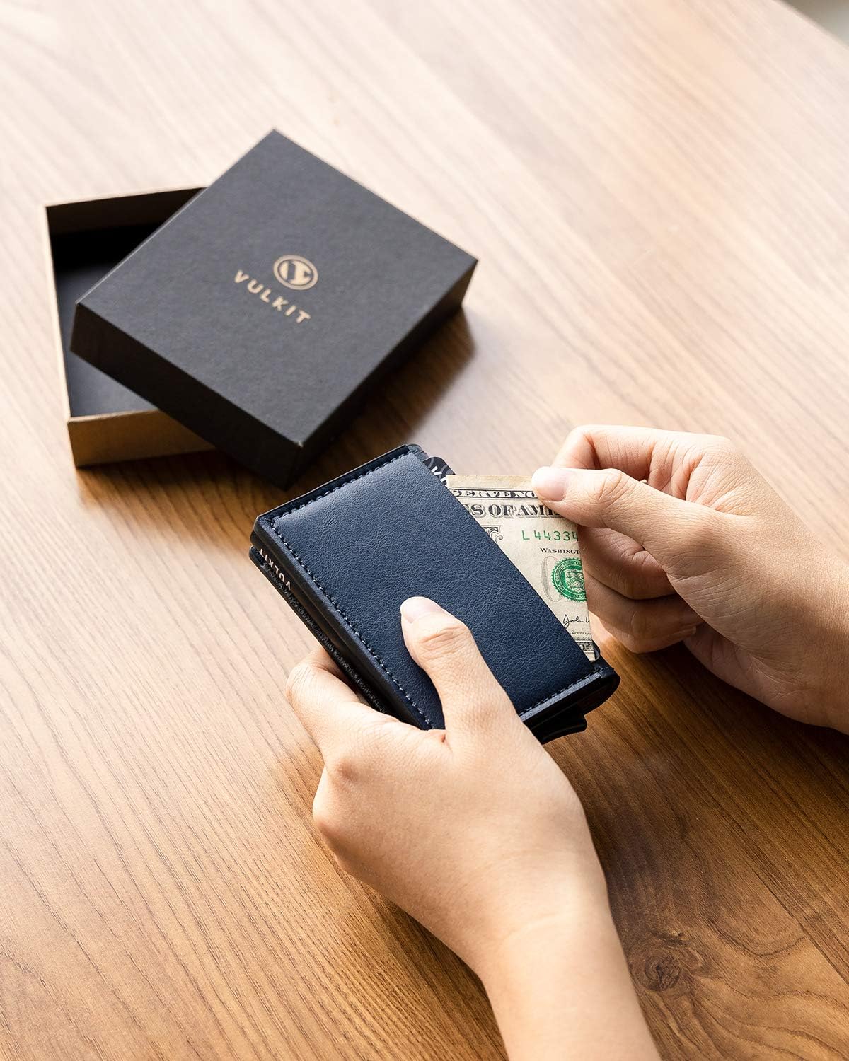 VULKIT Credit Card Holder RFID Blocking Leather Automatic Pop Up Wallet Aluminum Slim Pocket Business Card Case