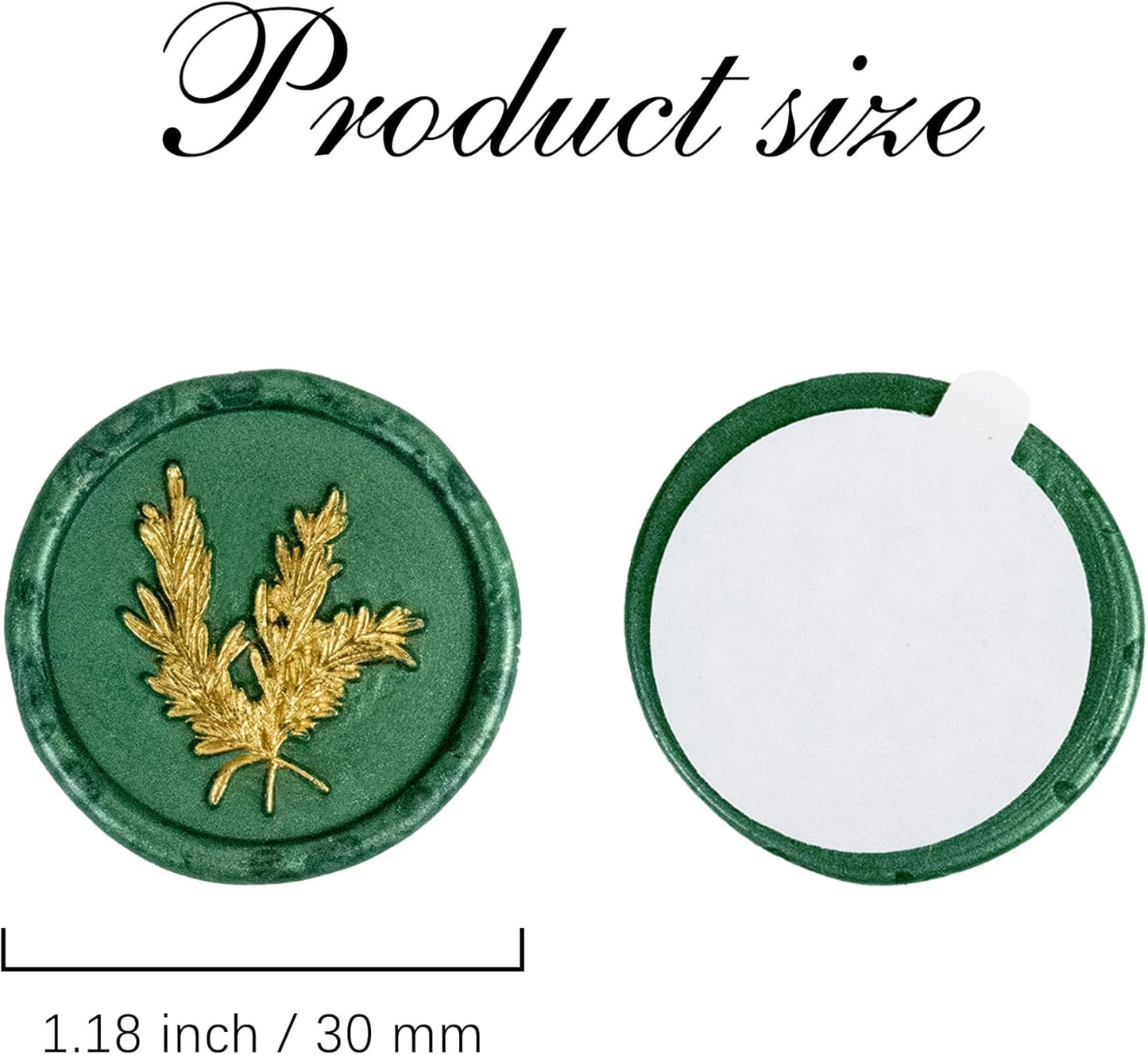50Pcs Gold & Green Wax Seal Stickers - Handmade Envelope Seals, Self-Adhesive Wax Stickers for Wedding Party Invitations, Envelope, Gift Wrap, Christmas (Gold Rosemary Style, Green)
