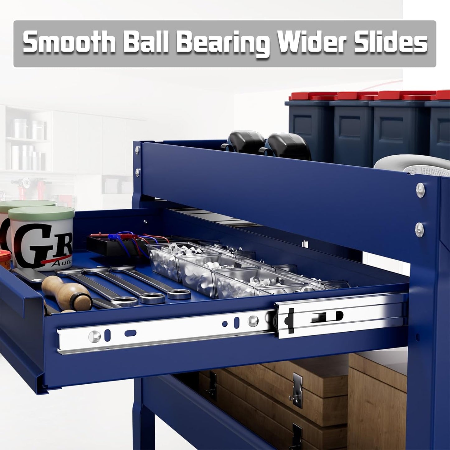 3 Tray Rolling Tool Cart, 400 LBS Capacity Mechanic Tool Carts on Wheels, Heavy Duty Utility Cart with Drawers, Metal Work Cart for Garage, Warehouse and Repair Shop, Blue