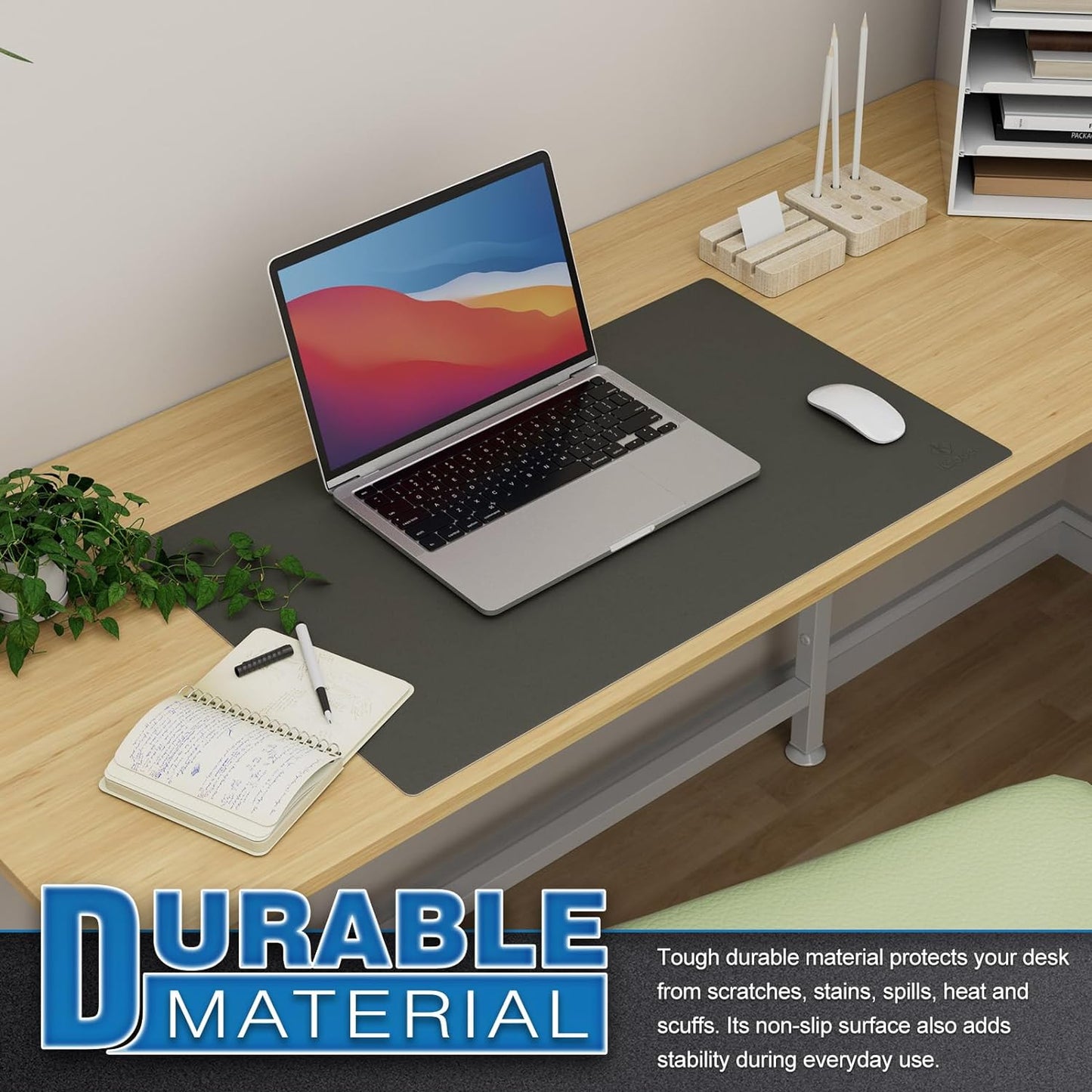 K KNODEL Small Office Leather Desk Mat, Mouse and Keyboard Pad, Computer and Laptop Mat, Desktop Protector and Cover, Writing Pad and Blotter (23.6"x13.8", Dark Gray)