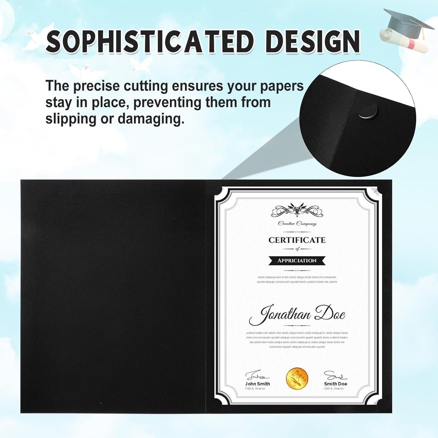 gisgfim 100Pcs Certificate Holders Diploma Covers Single Sided Gold Foil Border Award Certificate Covers for Letter Size 8.5x11 Certificates Cardstock Document Papers Storage Organizer (Black)