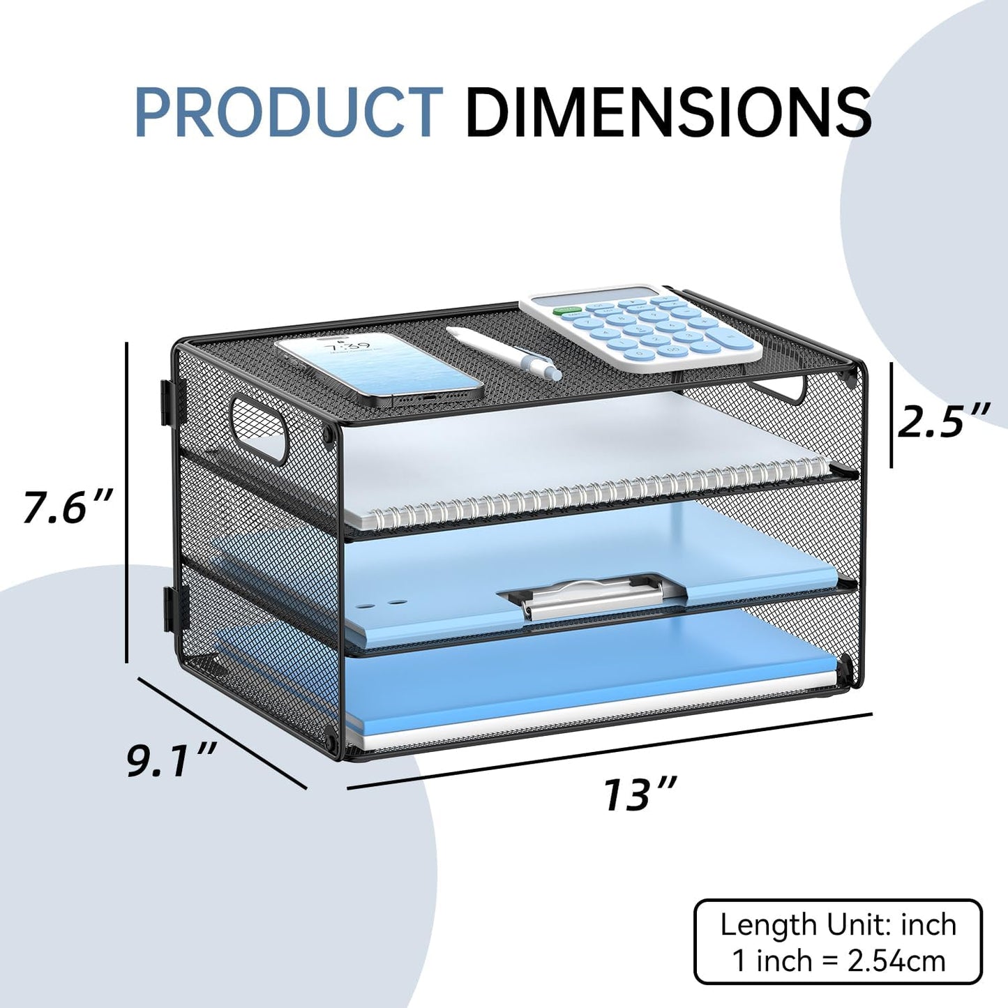 DALTACK 3 Tier Letter Tray Paper Organizer with Handle, Mesh Desk File Organizer, Paper Tray Desk Organizer for School Office Home, Metal Mesh, Black