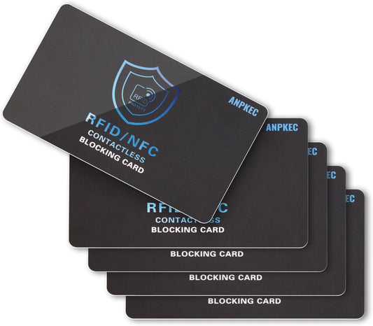 RFID Blocking Card (5 Pack), Slim RFID & NFC Blocker for Men & Women - 1 Card Protects Entire Wallet/Purse, Contactless Debit/Credit Card & Passport Protector