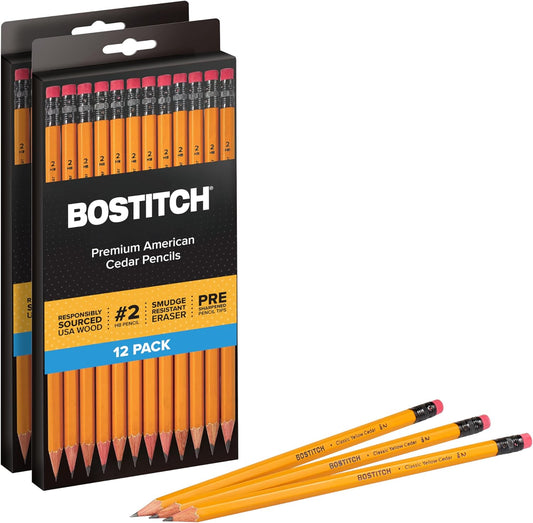 Bostitch Office Premium #2 Pencils, American Cedar Wood, Pre-Sharpened, HB Graphite, 24-Pack (BACP12Y-2PK)