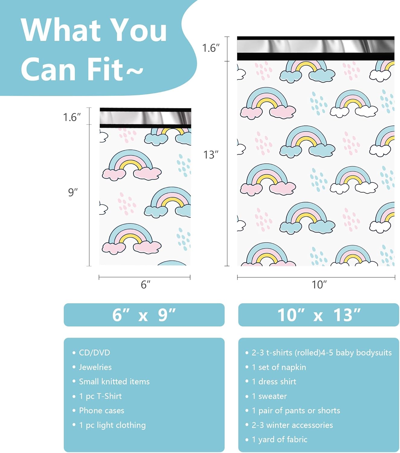 Poly Mailers 6x9 Inch 100 Pcs - Rainbow Printed Shipping Bags, 2.4mil Thickness, Waterproof and Tear Resistant Mailing Envelopes, Self-Sealing Packaging Bags for Small Business