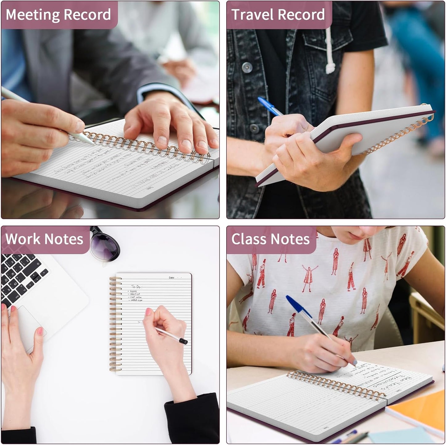 Forvencer A4 Lined Spiral Journal Notebook with 300 Numbered Pages, 11" X 8.5" Thick Journals for Writing with 100GSM Paper, Hardcover Notebooks with Contents for Work, School, Burgundy