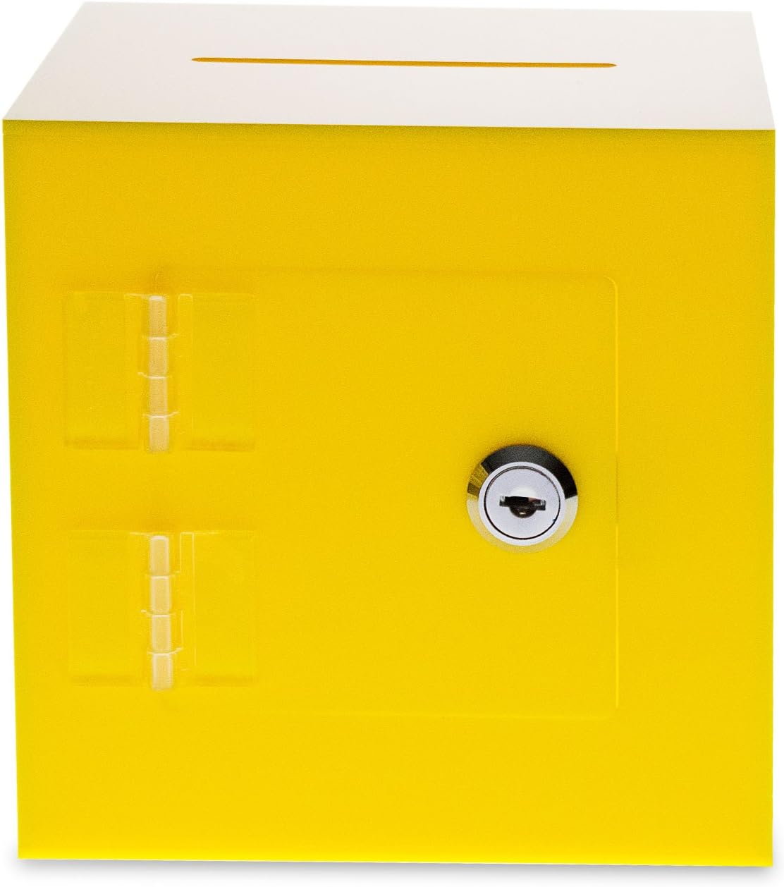 Source One Premium Acrylic Cube Donation Box with Deluxe Rear Open Door and Cam Lock Suggestion Box (12 Inch, Yellow)