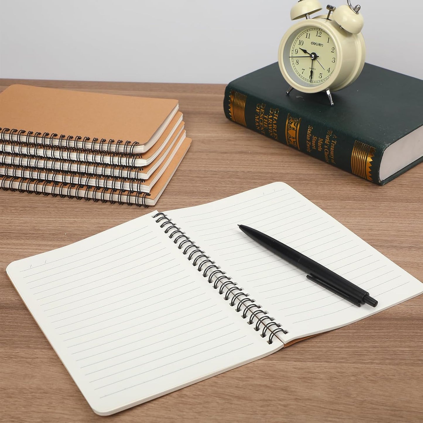 miikoul 100 Packs A5 Spiral Lined Notebooks, Kraft Paper Cover, 8.3"×5.5", 60 Sheets/120 Pages, Ruled Notebooks Bulk, Hardcover Journal Notepad Travel Notebooks for Office and Back to School Supplies