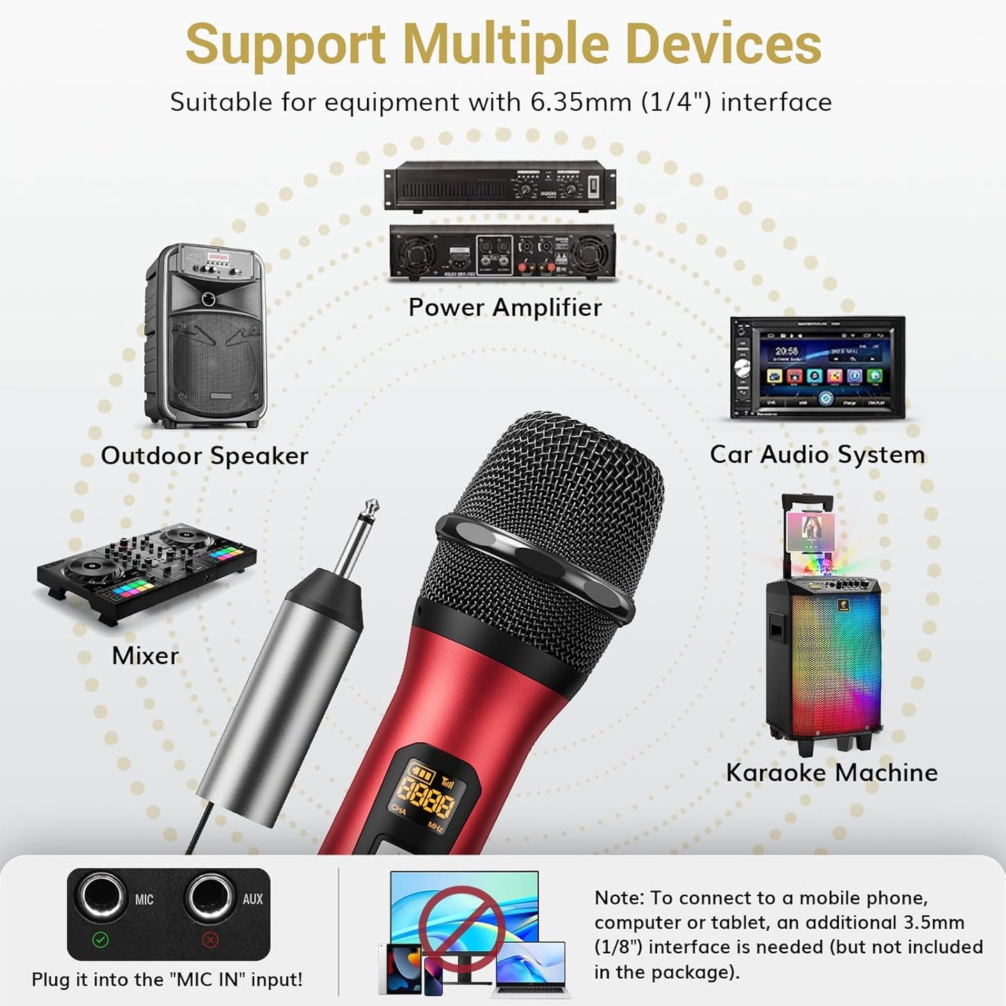 TONOR Wireless Microphones, Dual UHF Metal Cordless Mics with Rechargeable Receiver, Handheld Dynamic Mic System, Microfonos Inalambricos Professional for Karaoke Singing Wedding Part 200ft TW620, Red