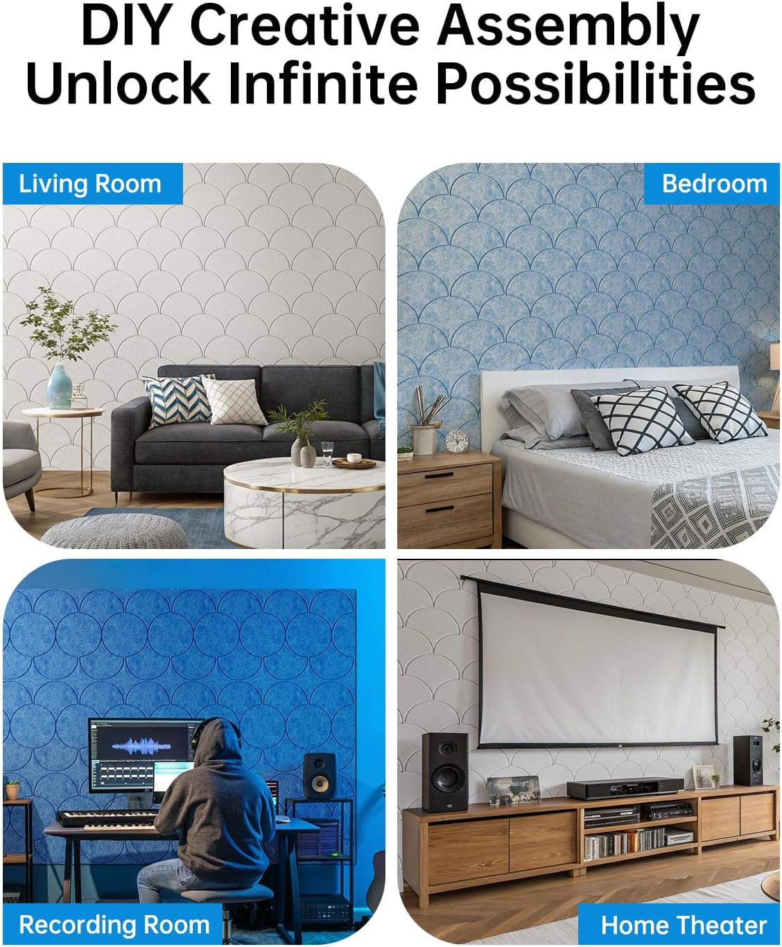 Soundsbay 12-Pack Acoustic Panels Self-Adhesive, 10.6lb/ft³ Large Shell Soundproof Wall Panels, 12" X 12" Acoustic Wall Panels for Door, Ceiling, Home Office, Sky Blue