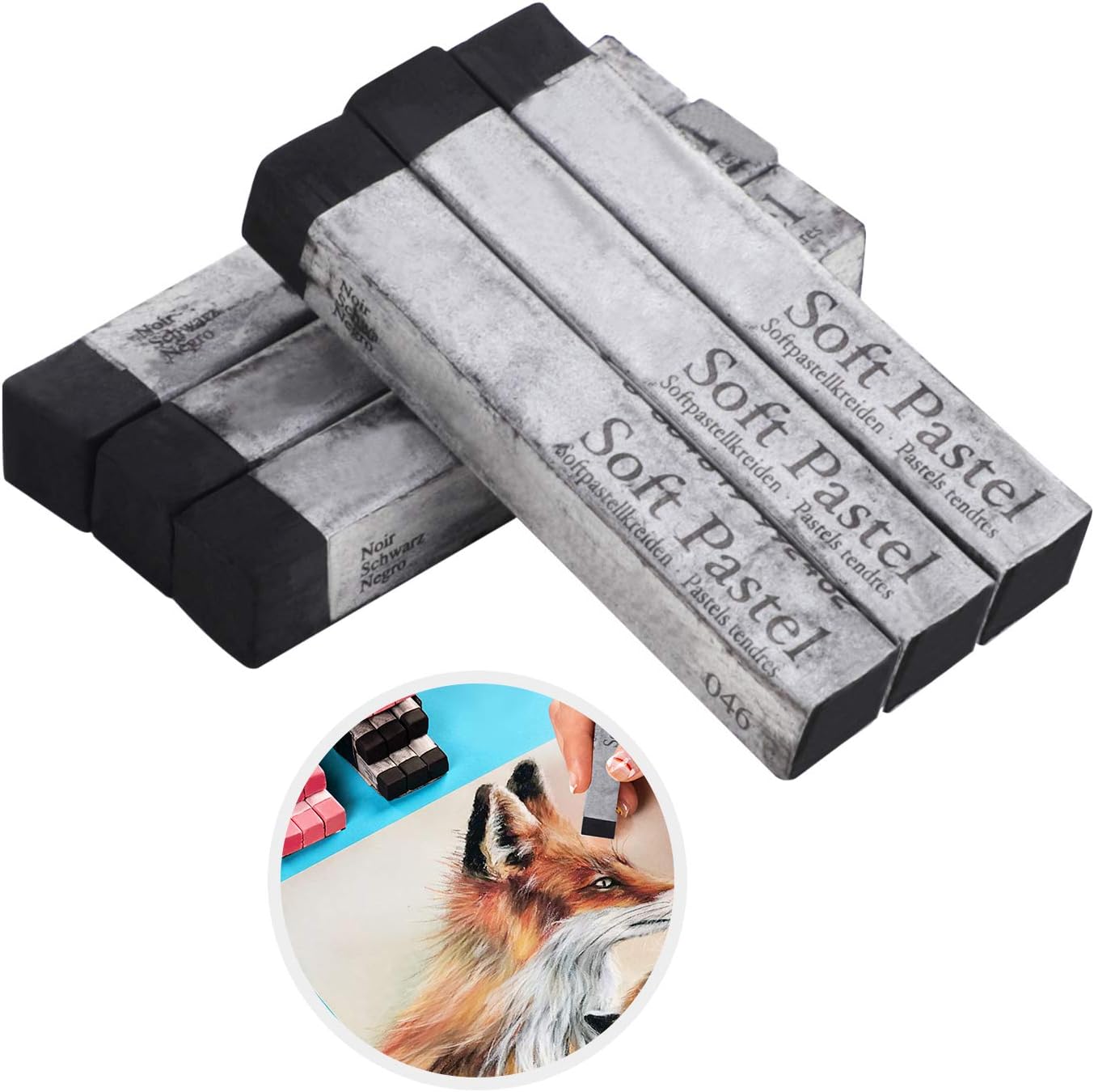 6pcs Soft Pastels Set Artist Grade Square Chalk Pencils Drawing Pastel Stick Painting Sketching Tool for Kids Students Artists Beginners (Black)