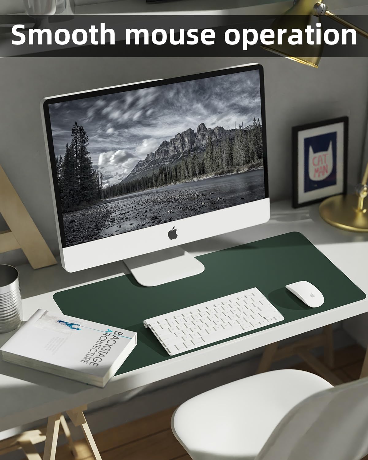 Leather Desk Protector, Non-Slip PU Laptop Mat, Waterproof Writing Pad for Office/Home (31.5"x15.7", Dark Green)