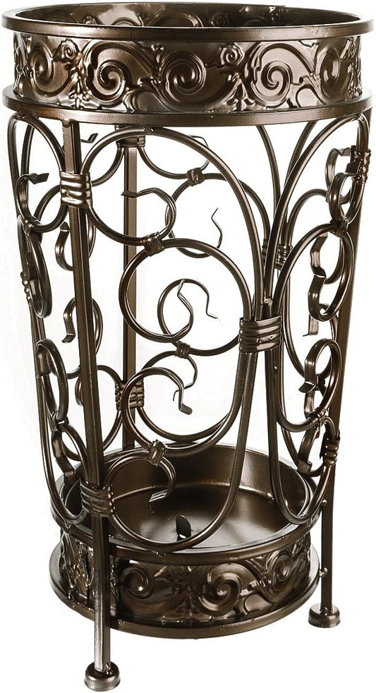 Super Quality Umbrella Stand, Umbrella Holder, Antique Look Metal, Entry Hallway Décor, Round Style, w/Removable Drip Tray. (Antique Bronze)