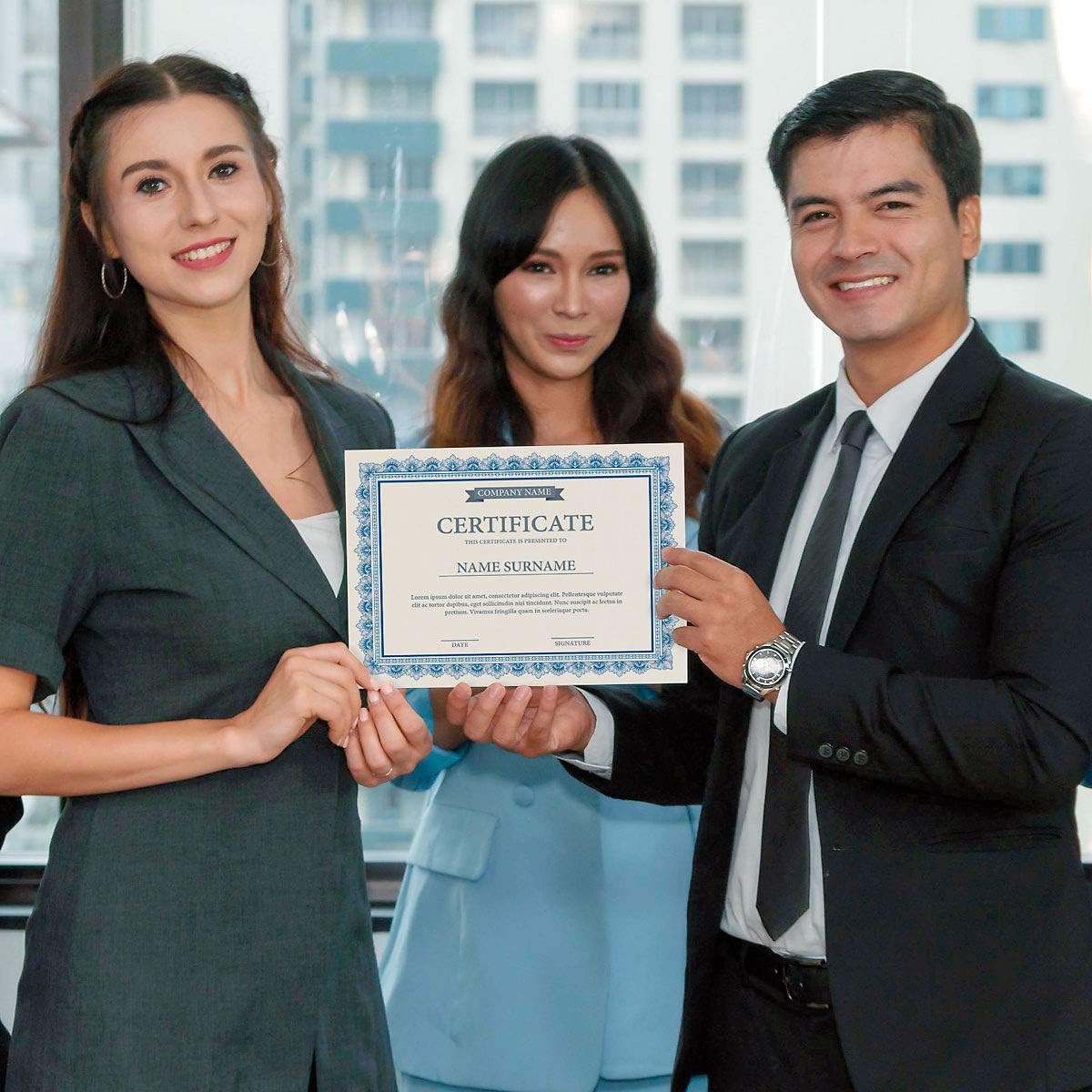 Intricate Blue & White Parchment Certificate Papers - Pack of 100, Laser & Inkjet Printer Compatible, For Office, Business Awards, Graduation, School Diplomas, 8-1/2" x 11" on 60 lb. Text Stock