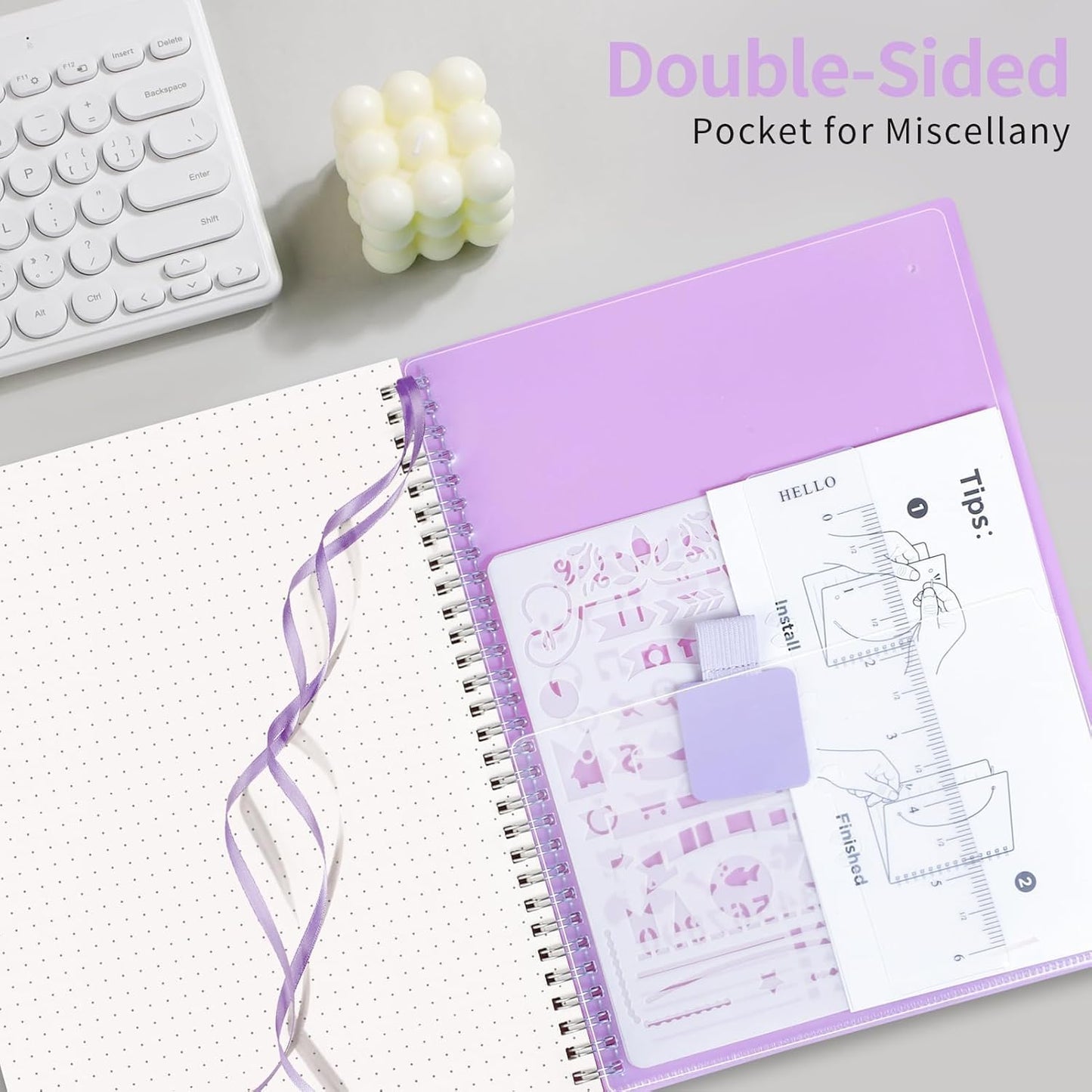AHGXG Bullet Dotted Journal - Dot Grid Spiral Notebook B5, 140 Pages, 100 GSM Thick Paper, Waterproof Plastic Cover Journals for Bullet Journaling, Sketching, 7.6" x 10", Purple