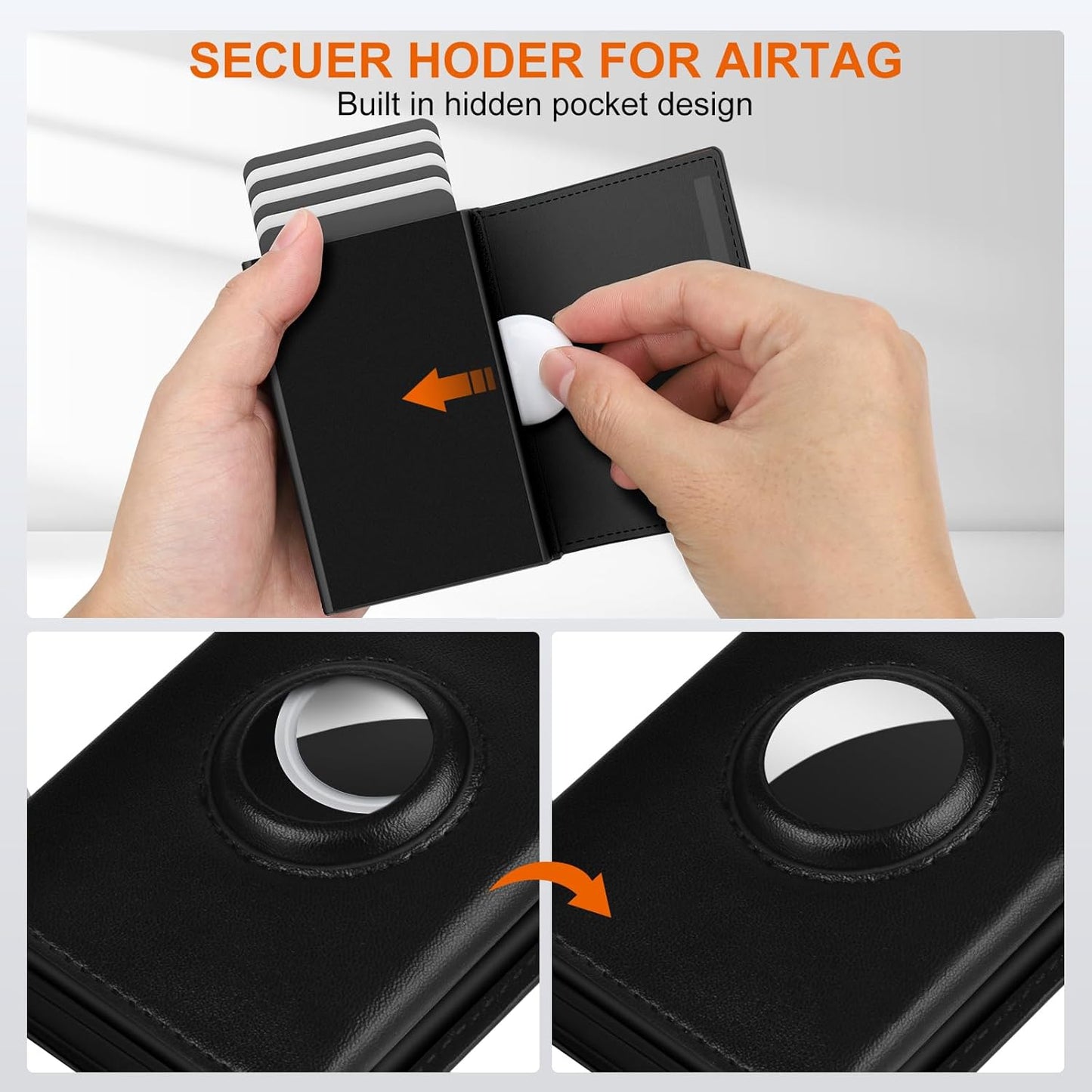 Mens Wallet Card Holder for AirTag - Top Grain Leather Smart Wallet for Men Compatible with Apple Air Tag, RFID Blocking, Slim, Minimalist, 9-14 Card Capacity | ID Window | Cash Slot