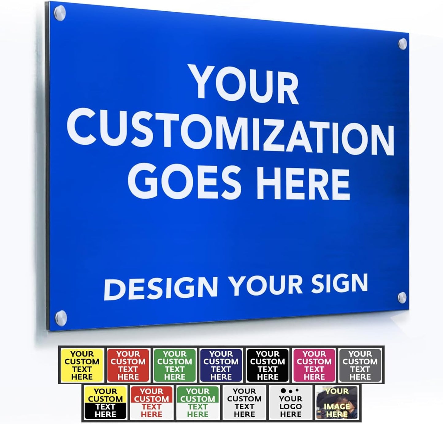 SPEEDYORDERS Custom Outdoor Metal Signs, Personalized Aluminum Signs, Customized Safety Signs, Metal Business Signs, Waterproof Outdoor Business Signs, White Aluminum (Blue Background, 12x8 In)