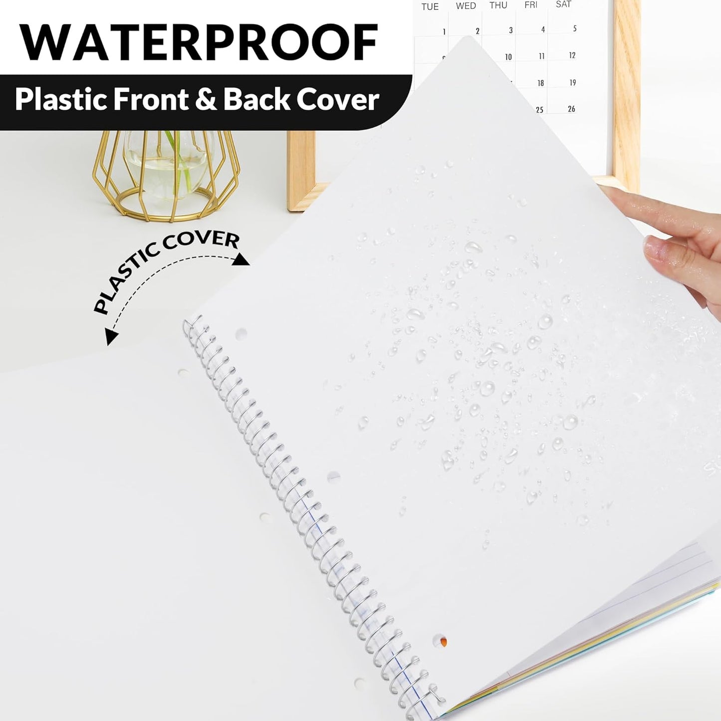 SUNEE 5 Subject Notebook College Ruled - 400 Pages, 9"x11", 5 Pocket Colored Dividers, 3-Hole Punched Paper, White