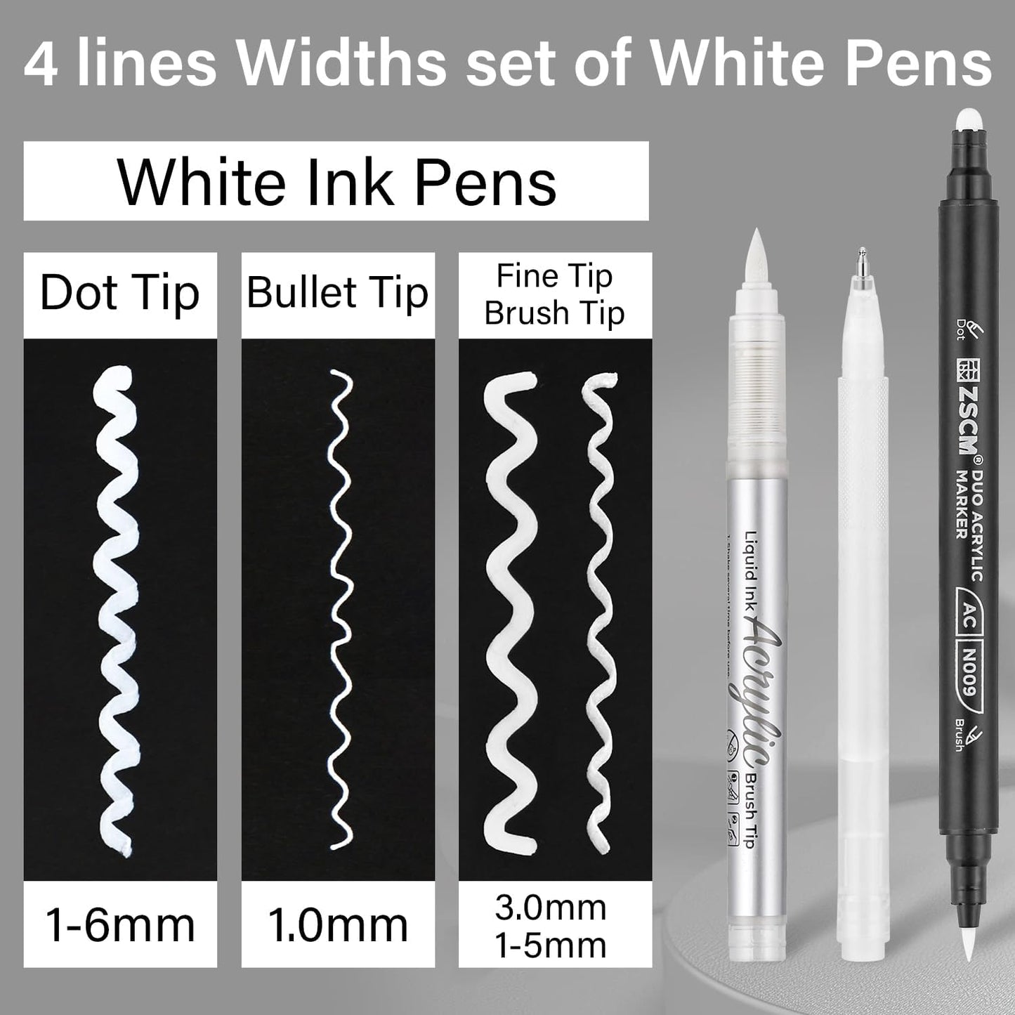 5 Pack White Acrylic Ink Pens for Drawing, Fine Point White Gel Pens, Opaque Acrylic Markers for Black Paper Drawing, Sketching, Illustration, Card Making