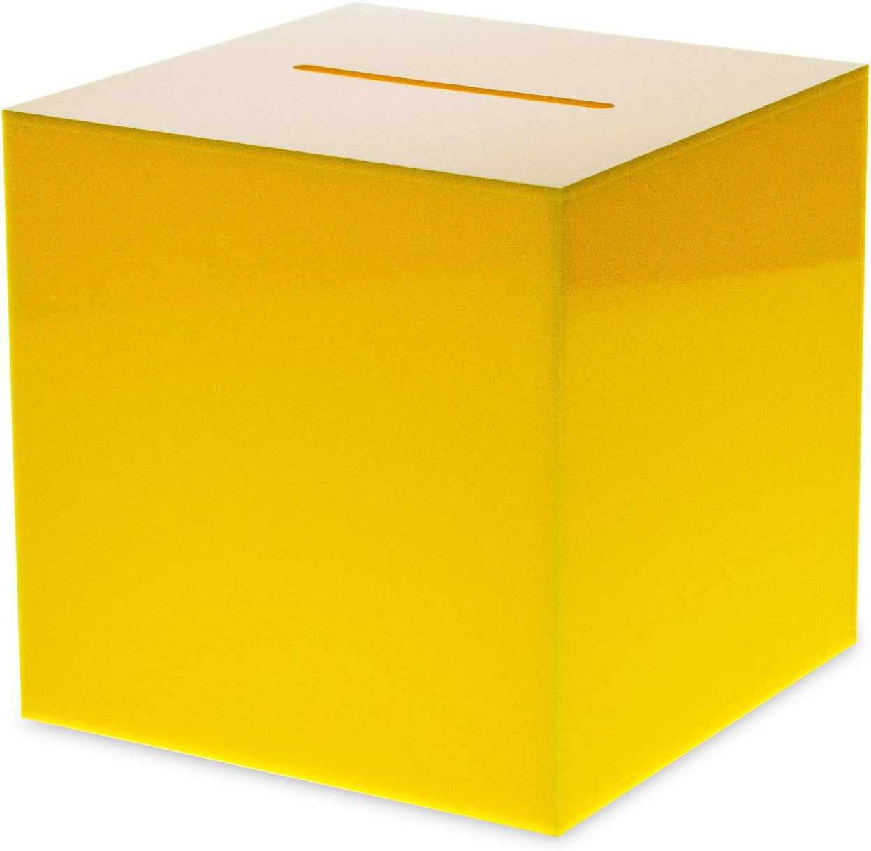 Source One Premium Acrylic Cube Donation Box with Deluxe Rear Open Door and Cam Lock Suggestion Box (12 Inch, Yellow)