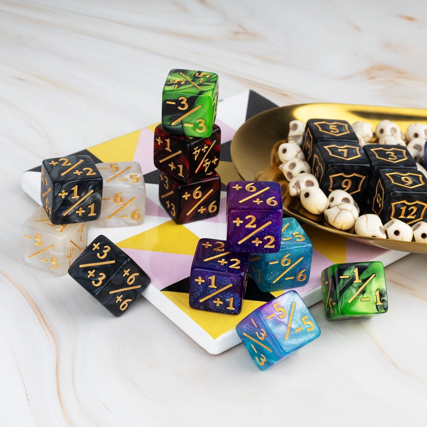 60 PCS MTG Dice Counters Bulk Ability Keywords Counter 1/+1 Shield Life Buff Tokens 6 Sided Dice Set for MTG, TCG, Cards Gaming Accessories