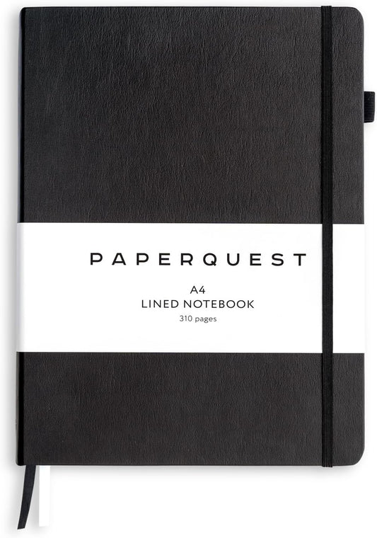A4 Hardback Notebook, Vegan Leather Journal Lined, 310 Pages, 100GSM Thick Paper, Lay flat Notebook for Women, Men, Writing, Office, Work, Study, College Ruled Notebook with Pocket,
