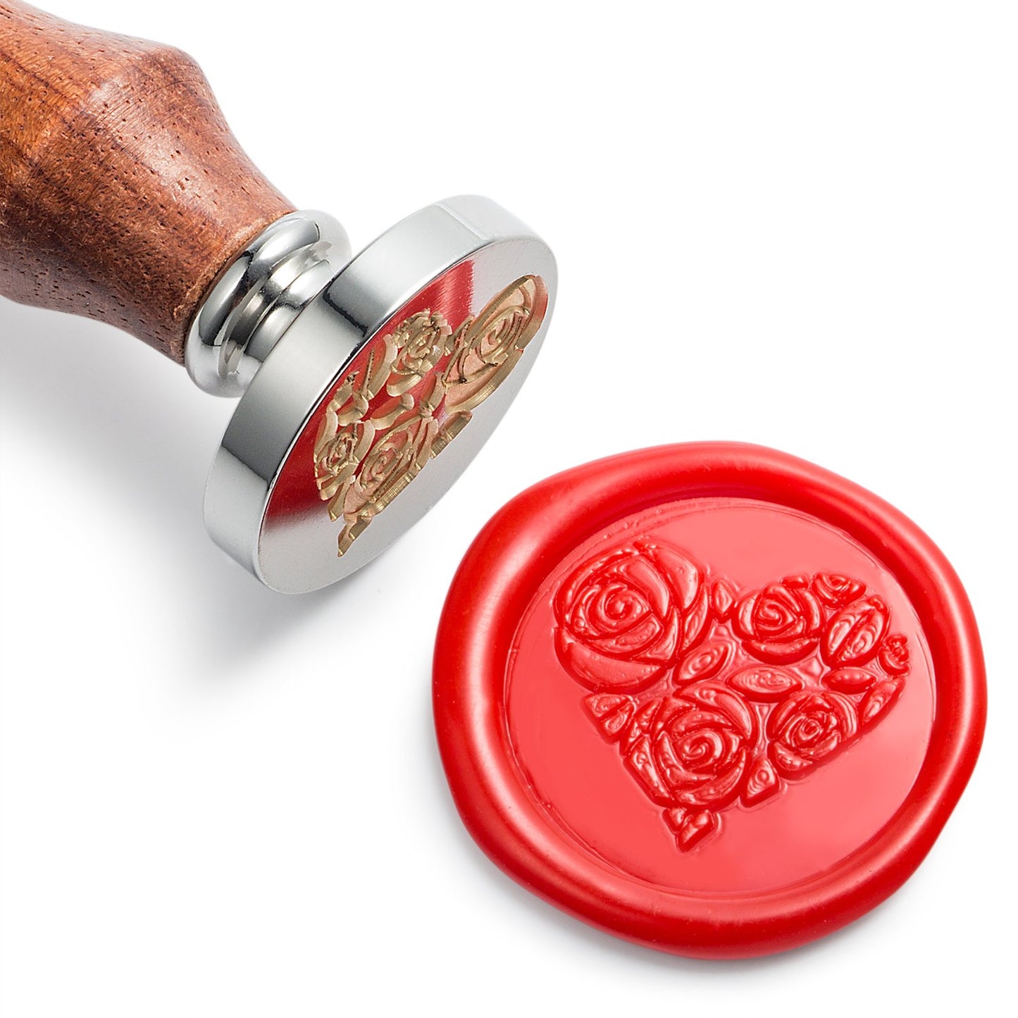 Mceal Wax Seal Stamp,Silver Brass Head with Rosewood Handle, 1.2"(30mm) Dia (Rose in Heart)