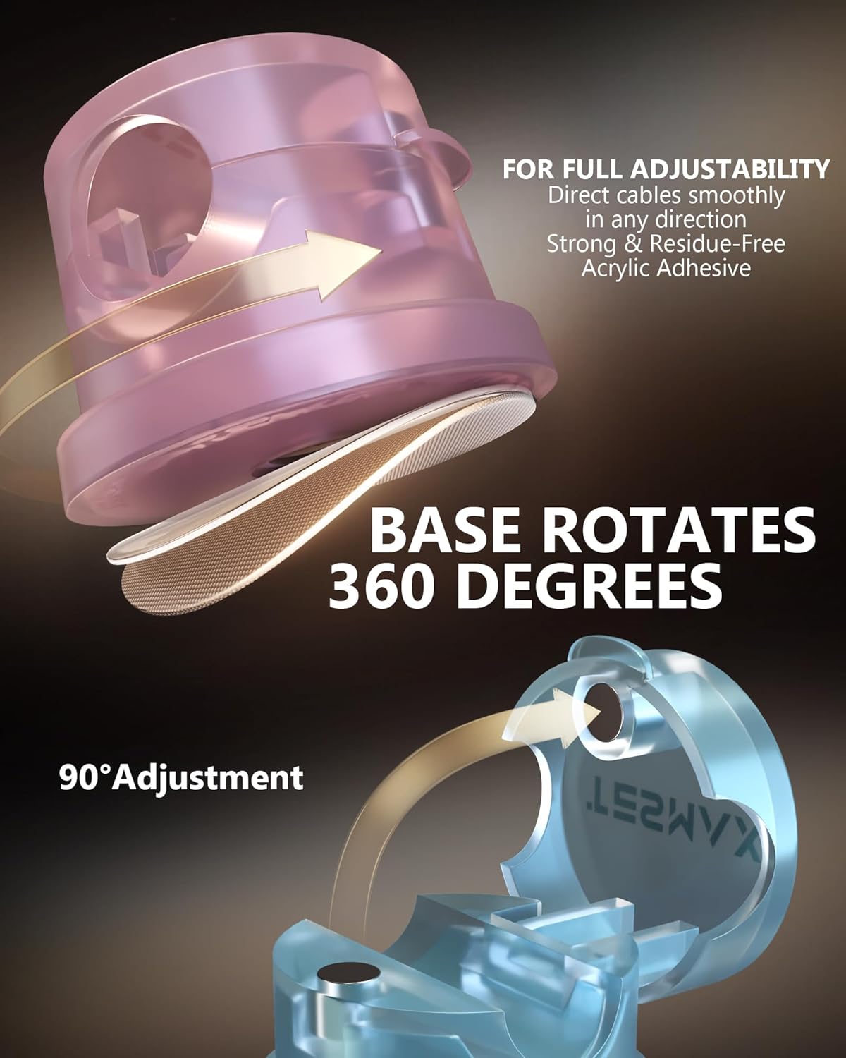 Magnetic Cable Clips 360° Rotation Cord Holder, 6Pack Cord Organizer 1s Lock Cable Smooth Adjustable Desk Organizers and Accessories, Adhesive Cord Clips for Nightstand,Phone,Wall,Car,Home Office