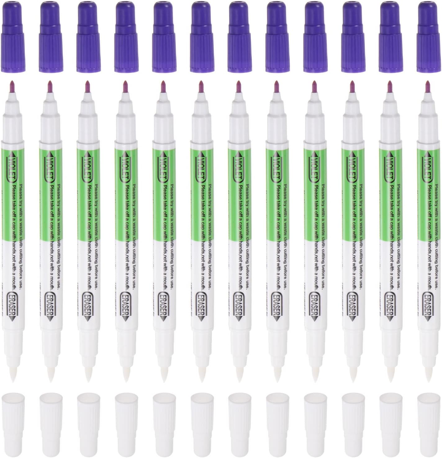 HARFINGTON 12pcs Disappearing Ink Fabric Marker Pen Double Ended Erasable Ink Fabric Sewing Marking Pens Water Soluble Ink Tailor's Pen Marking Tracing Tools for Quilting, Purple White