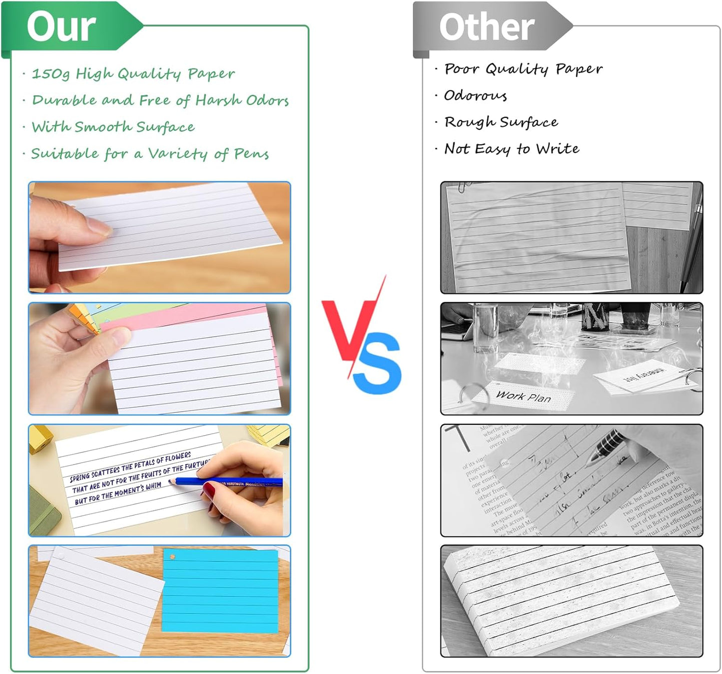 Ruled Flash Cards,500PCS Line Revision Cards, 3.5 x 5 in Index Cards,180GSM Heavy Index Note cards,White Record Cards for Student Essentials Learning Office Notecards Taking to do List Memo (White)