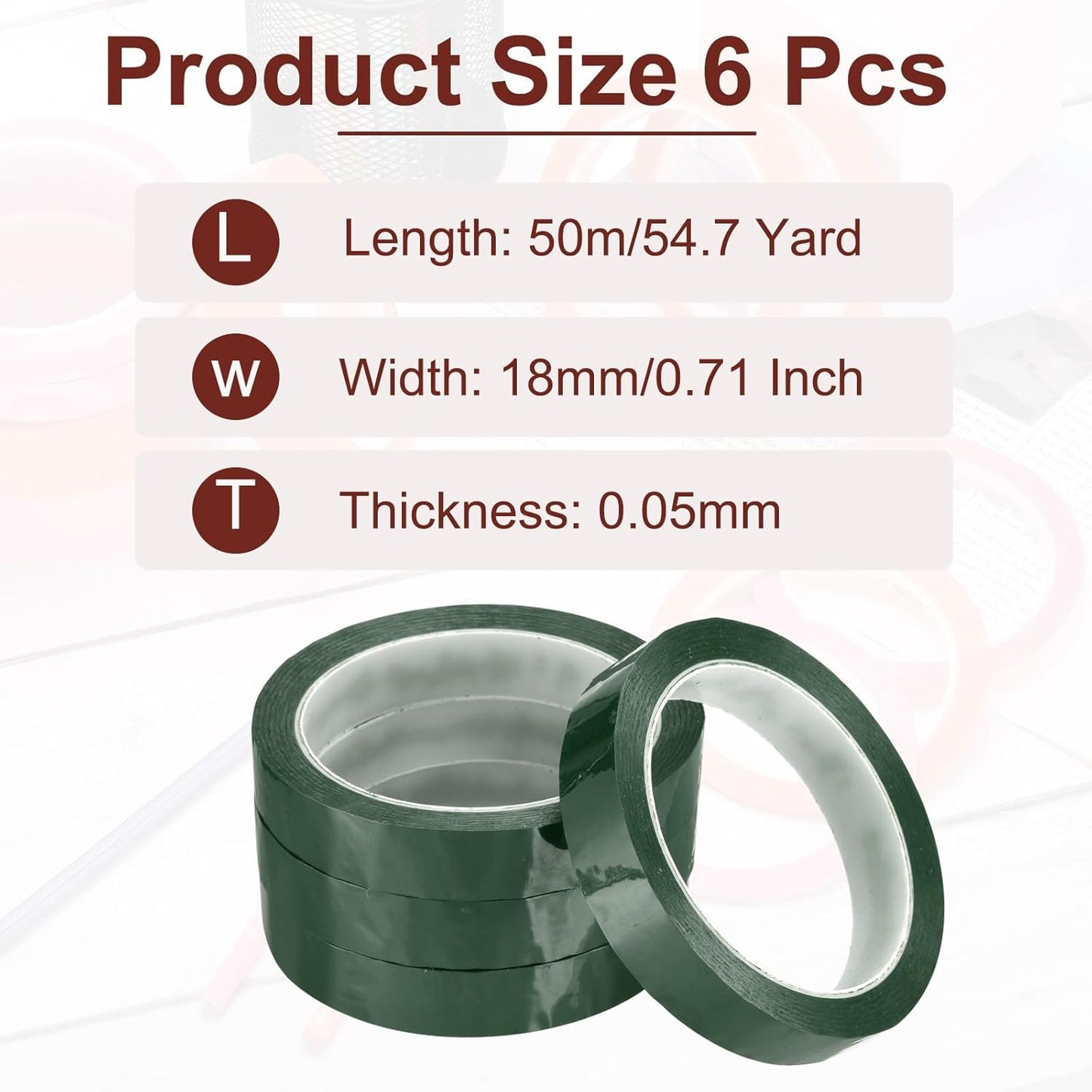 MECCANIXITY 6 Rolls Whiteboard Tape Graphic Chart Tape 18mm 54.7 Yard Art Tape Thin Self-Adhesive Pinstripe Tape Masking Tape for Gift Wrapping Craft Supplies, Green