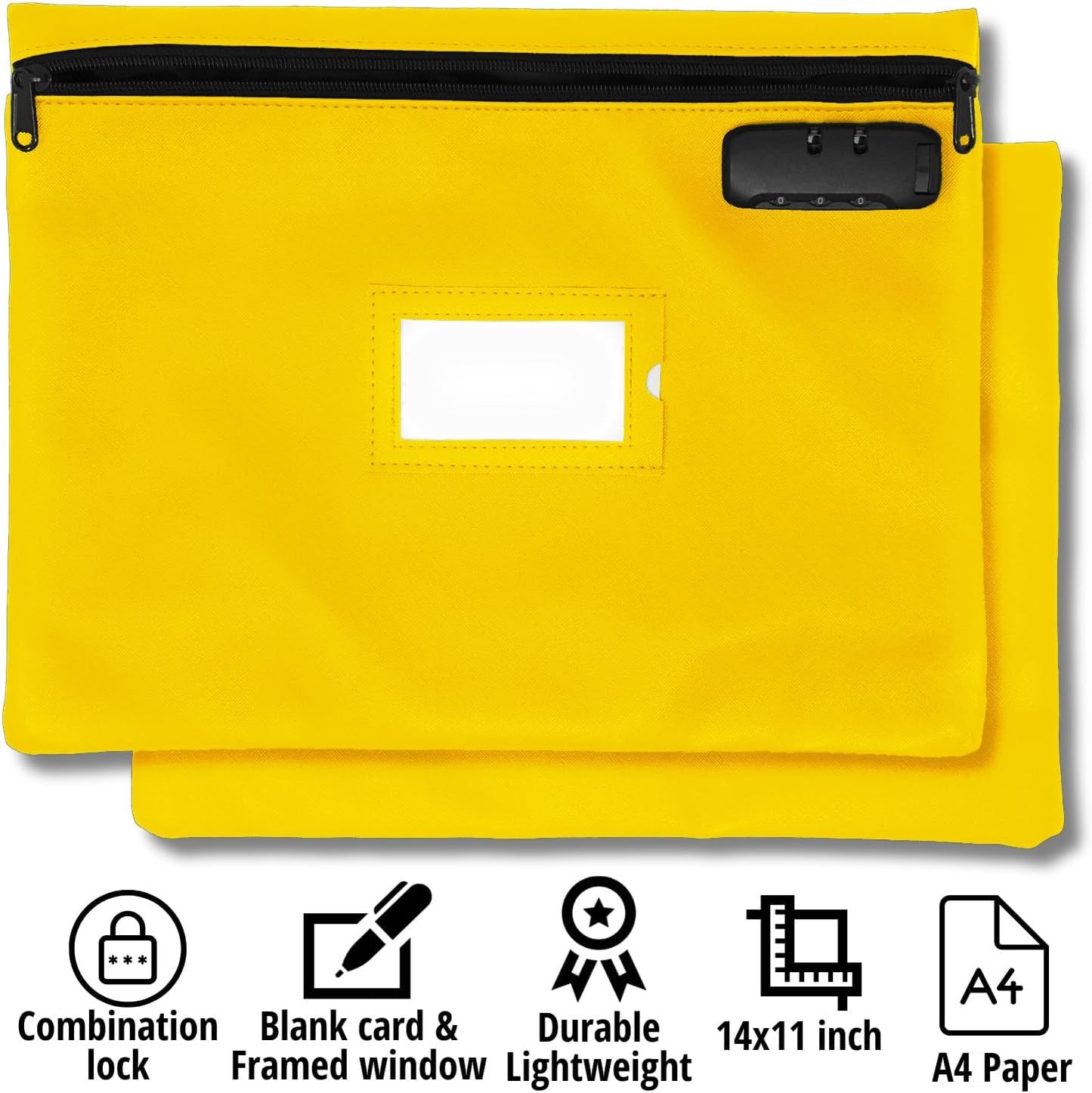 Yellow Notary Bag with Lock | 14x11 inch | Zipper Supplies Bag | Locking Document Case for Notary Kit, Stamp, Embosser, Ink Pad, and Valuables