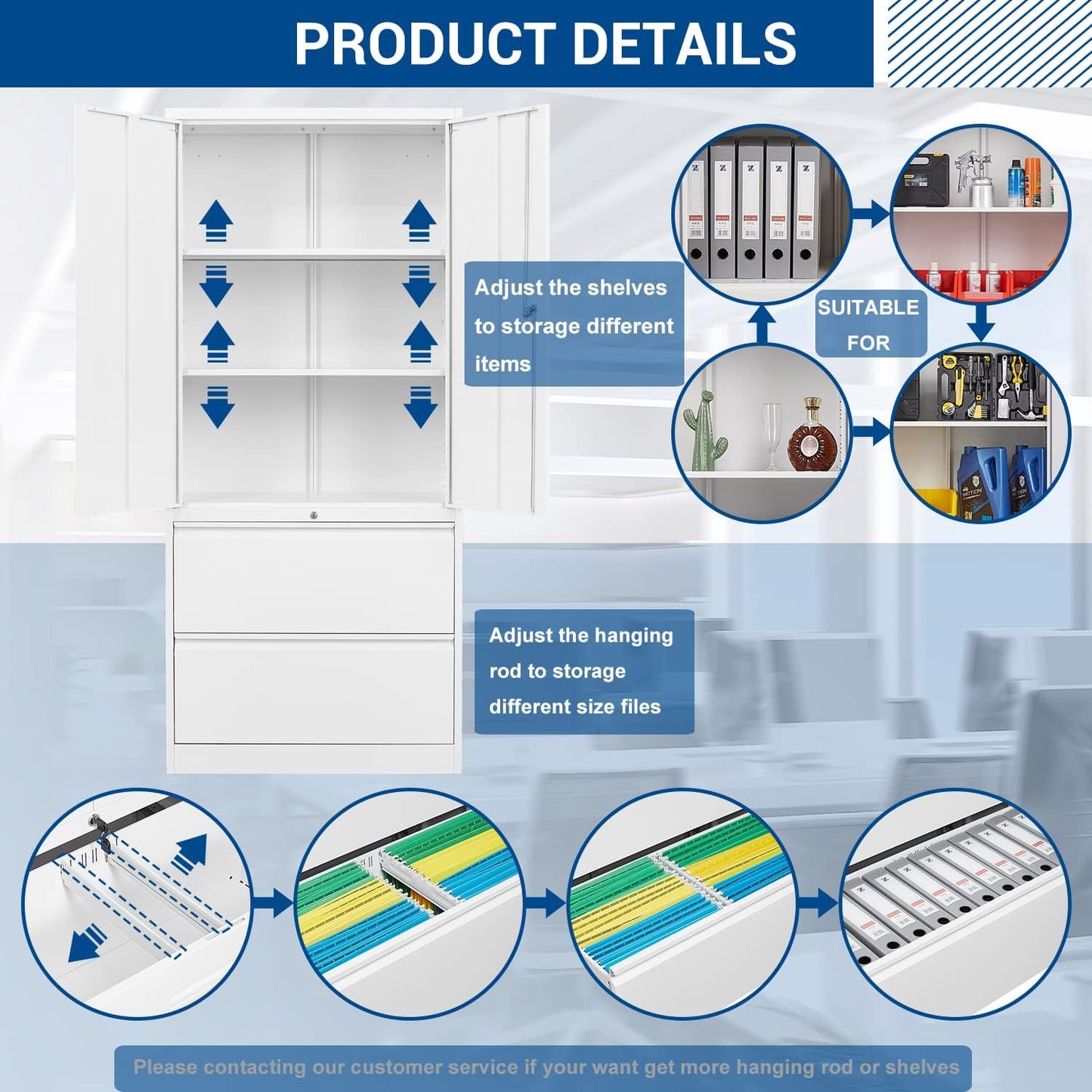 Metal Steel Storage Cabinets with Lockable Drawers and Doors Lateral File Cabinets Steel Metal Filing Lockers for Home Office Hanging Files Letter/Legal/F4/A4 Size