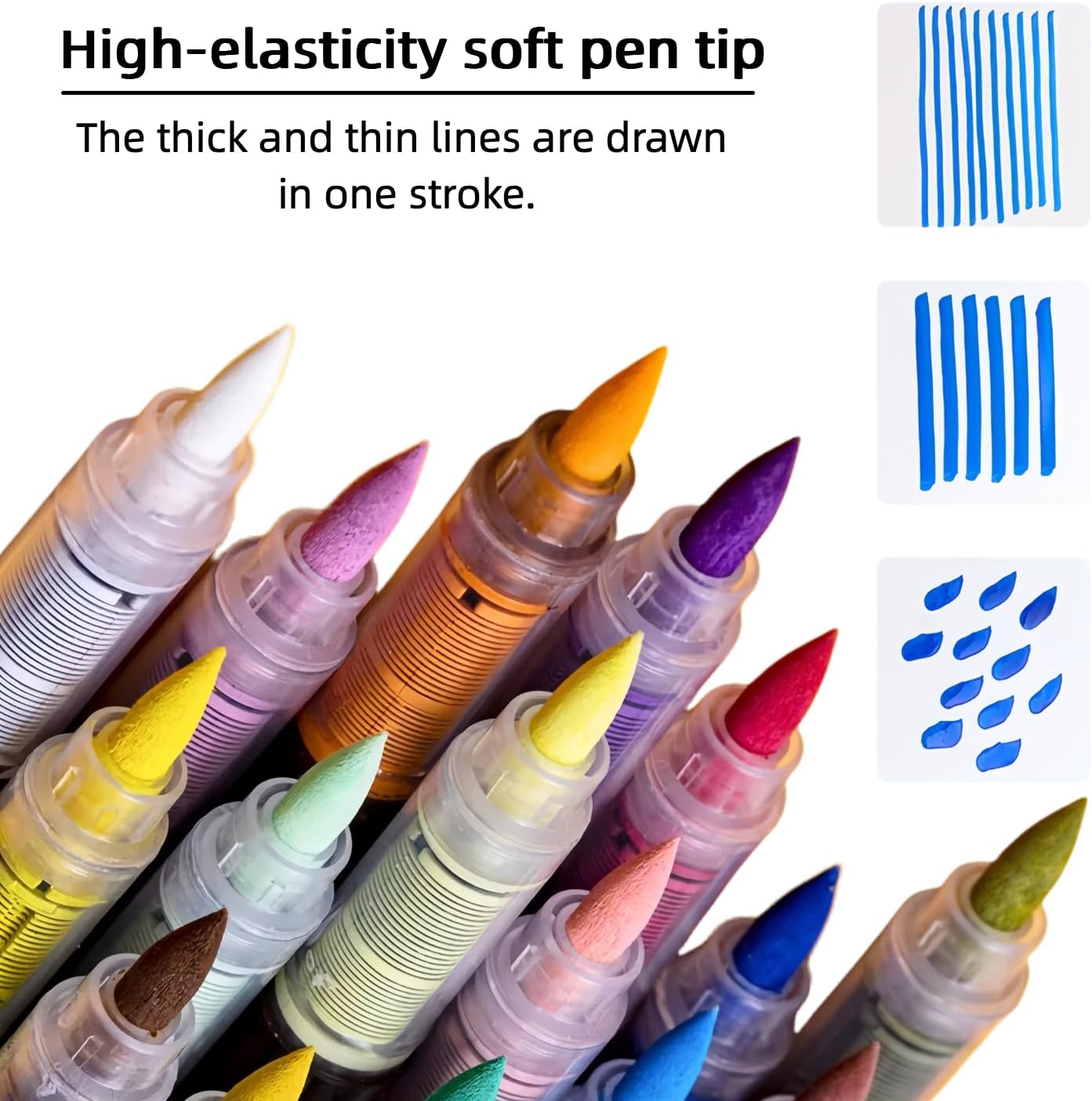 Acrylic Paint Markers, 24 Colors Acrylic Paint Pens with Soft Brush Tip, Auto Ink Control System, Fast-Drying High Coverage for Rock, Canvas, Wood, Ceramic, Plastic & DIY Crafts Art Supplies