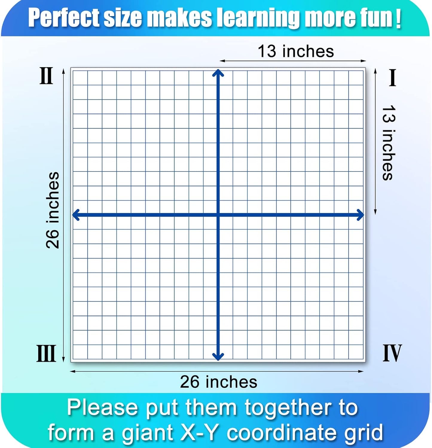 Teling 8 Pieces Jumbo Magnetic Xy Coordinate Dry Erase Grid 26 x 26 Inches, Magnet Graph Whiteboard for Classrooms, Teaching, Learning Tools