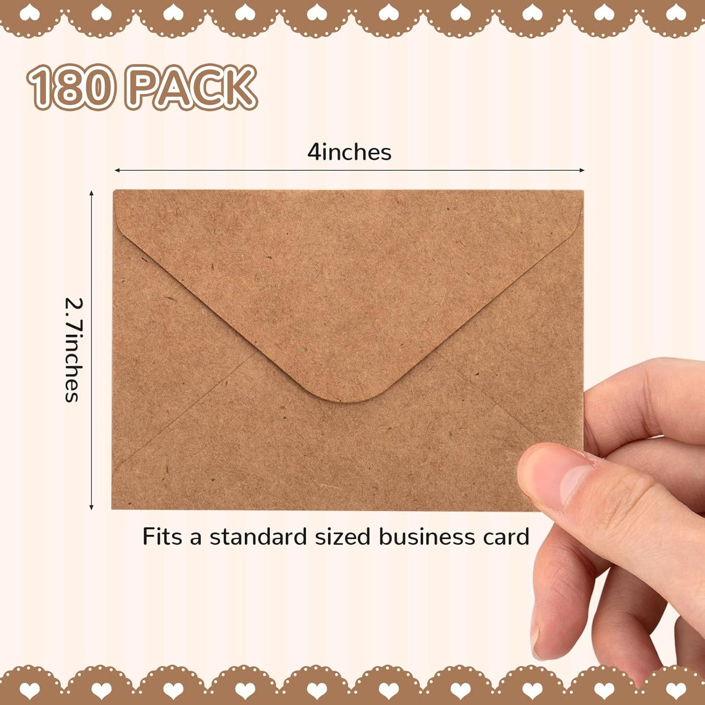 180 Packs Gift Card Mini Envelopes Small Envelope with Gummed Seal, Paper Business Card Envelopes, Bulk Tiny Envelope Pockets for Small Note Cards, 4 x 2.7 Inches (Kraft Brown)