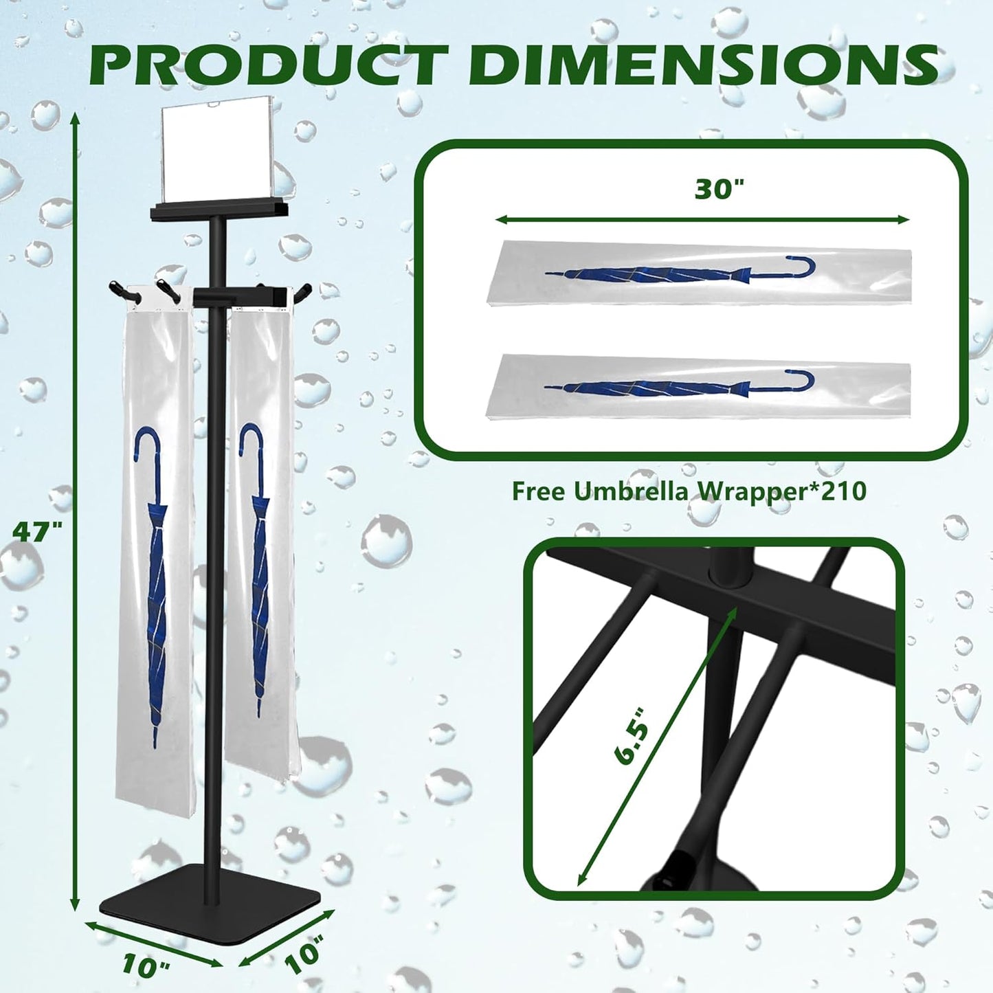 Umbrella Bag Stand, Umbrella Holder Stand with Free 200 Disposable Large Plastic Umbrella Bags, Wet Umbrella Bags Stand