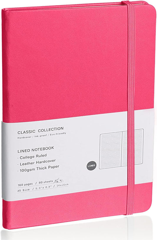 Lined Journal Notebook, (Rose Red), 160 Pages, Medium 5.7 inches x 8 inches - 100 gsm Thick Paper, Hardcover