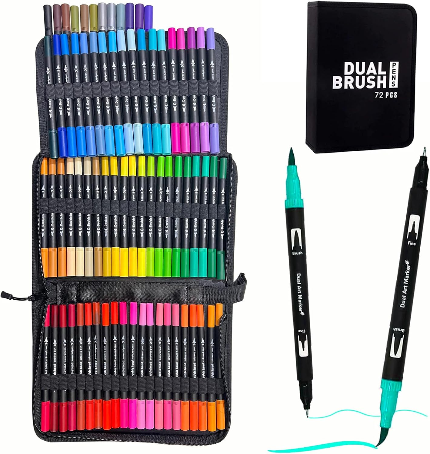 Dual Brush Marker Pens, 72 Colors Art Markers Set with Fine and Brush Tip Markers for Adult Coloring Books No Bleeding, Can Be Used for Note Taking Planner Hand Lettering Calligraphy