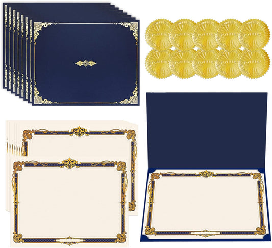 75 Pcs Certificate Kit, 25 Gold foil Certificate Holders & 25 Certificate Paper & 25 Certificate Seals Stickers for Graduation Diploma, Award Accomplishment.
